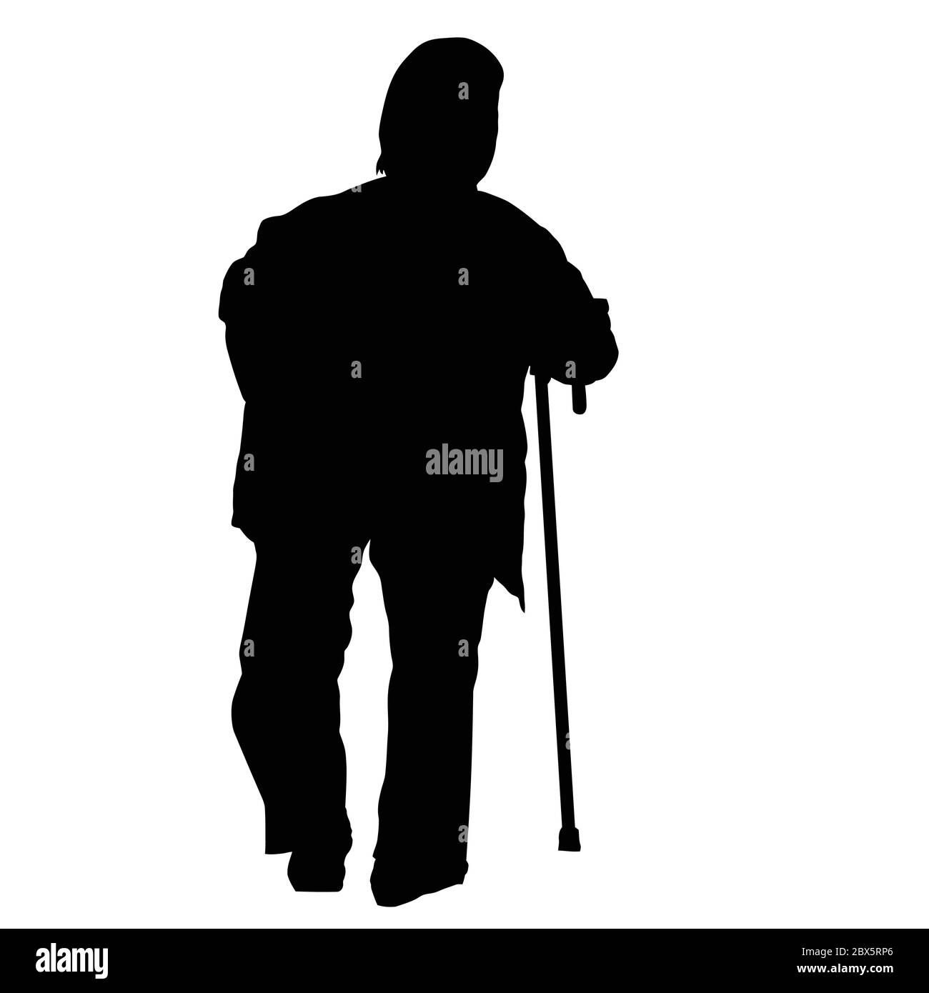 Silhouette d'une vieille femme avec canne sur un fond blanc, vector illustration Illustration de Vecteur