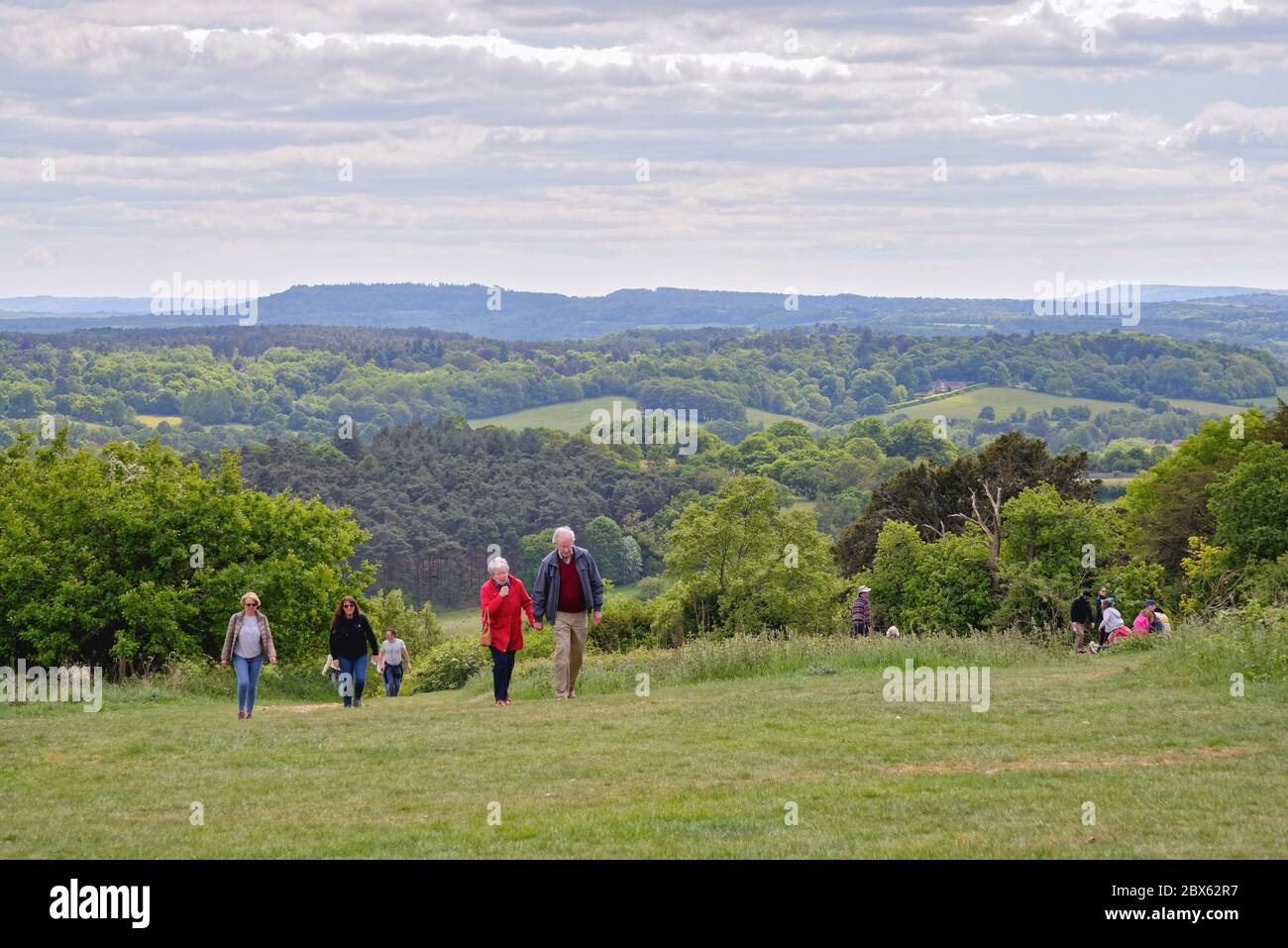 La vue de Newlands Corner dans les collines de Surrey en regardant vers les North Downs au loin, près de Guildford Angleterre Royaume-Uni Banque D'Images