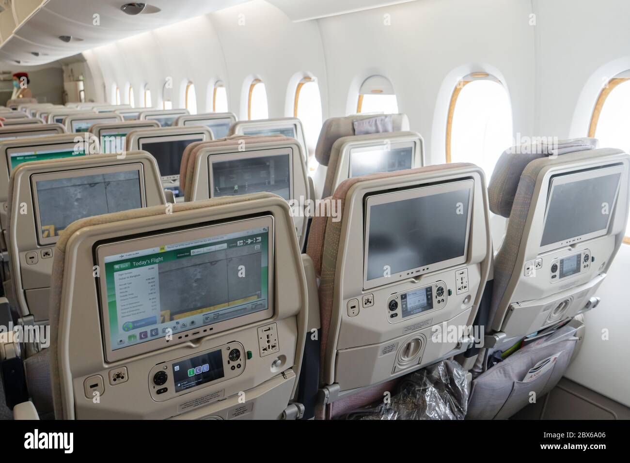 Habitacle de la cabine d'un avion de ligne moderne. Banque D'Images