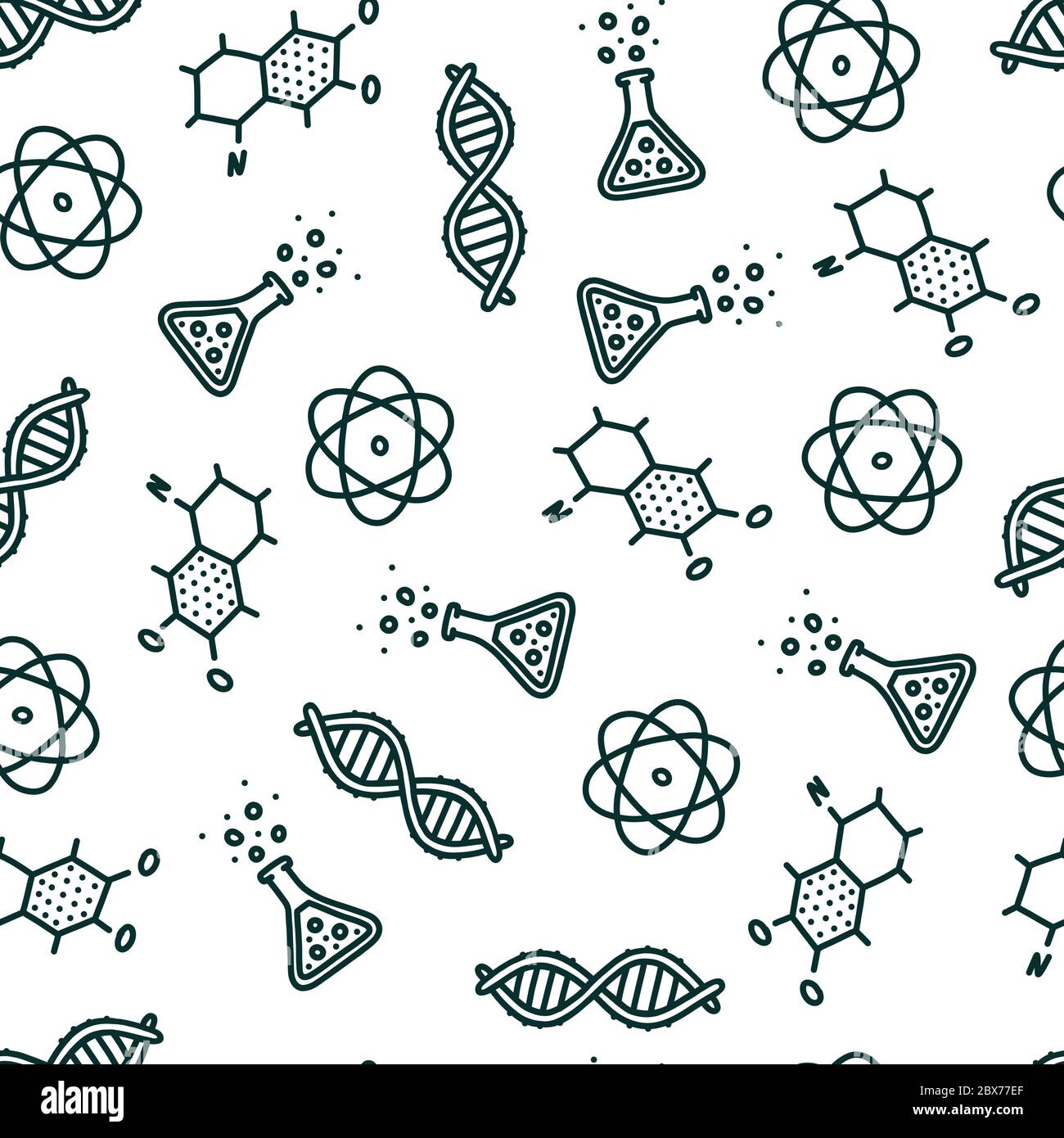 Motif Sans Couture Avec Objets Scientifiques Molecule D Adn Dessinee A La Main Atome Et Autres Objets Associes A La Science Illustration Vectorielle En Style Doodle Image Vectorielle Stock Alamy