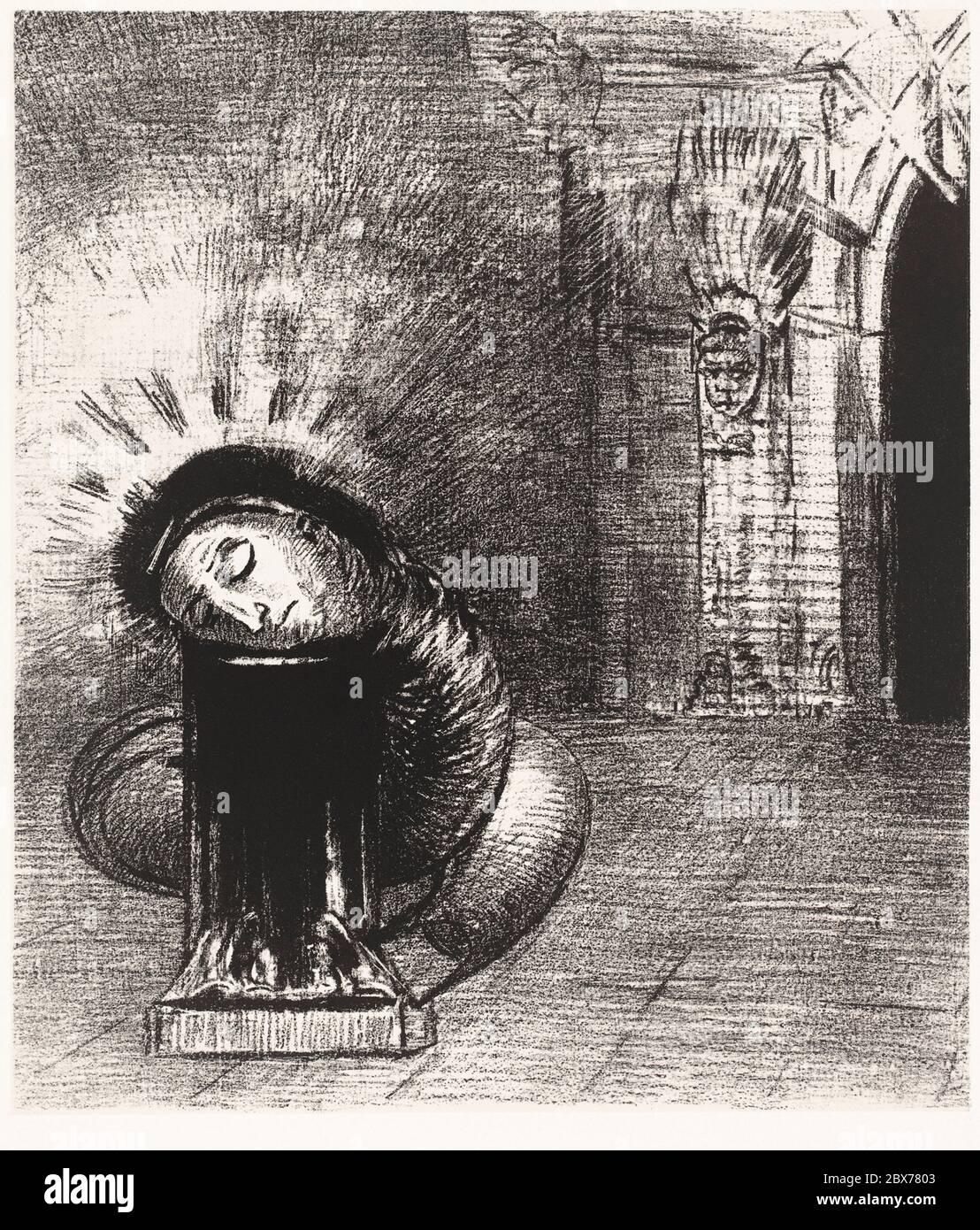 Un long Chrysalis, la couleur du sang (1889) par Odilon Redon. Original de la Galerie nationale d'Art Banque D'Images