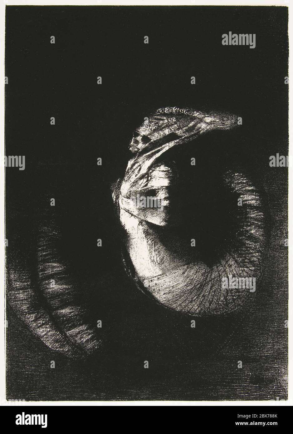 C'est un crâne, couronné de Roses. Il domine le PEarly-White Torso (1888) d’Odilon Redon. Original de la galerie d'art de l'université de Yale. Banque D'Images