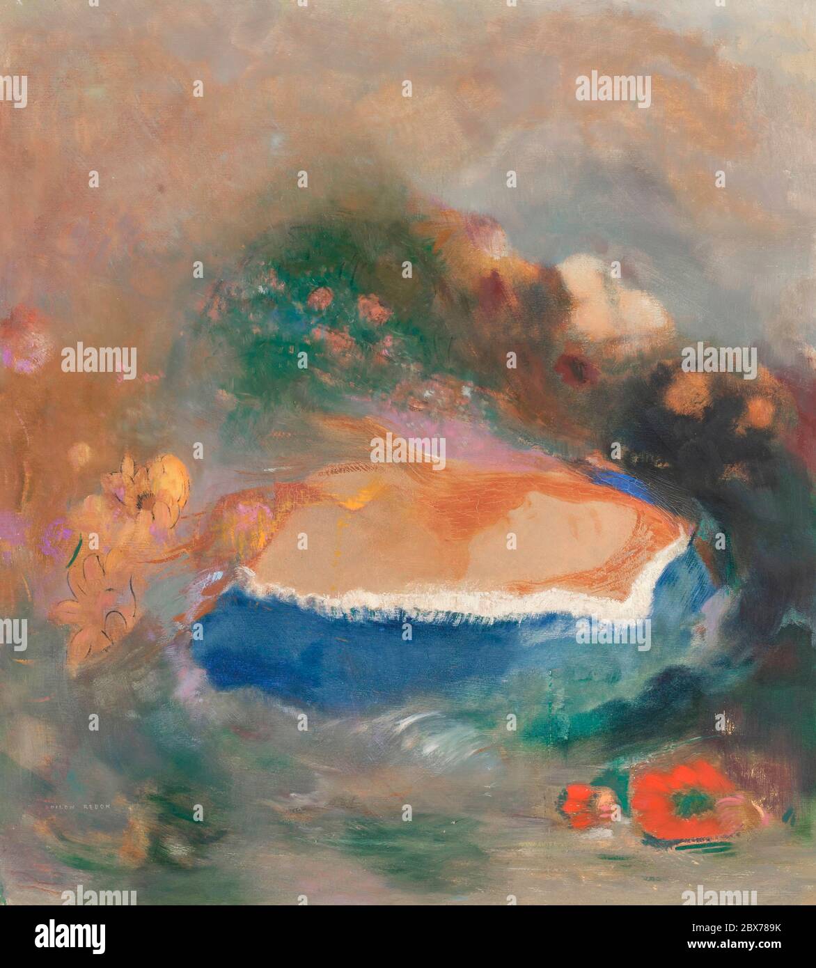 Ophelia avec une manne bleue dans l'eau (1900—1905) par Odilon Redon. Original de la Galerie nationale d'Art Banque D'Images