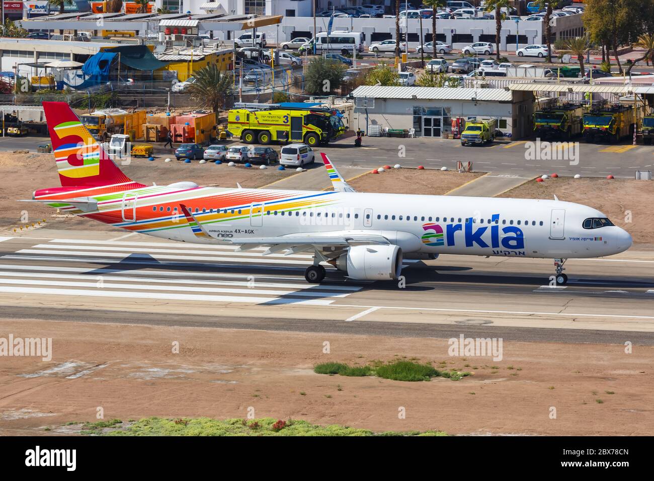 Eilat, Israël - 21 février 2019 : avion A321LR Airbus Arkia à l'aéroport Eilat (ETH) en Israël. Airbus est un fabricant européen d'avions basé à Banque D'Images