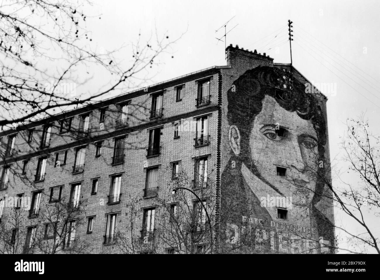 Enseigne géante peinte à la main publicitaire dentifrice sur le côté d'un immeuble d'appartements dans la banlieue de Paris, France Banque D'Images