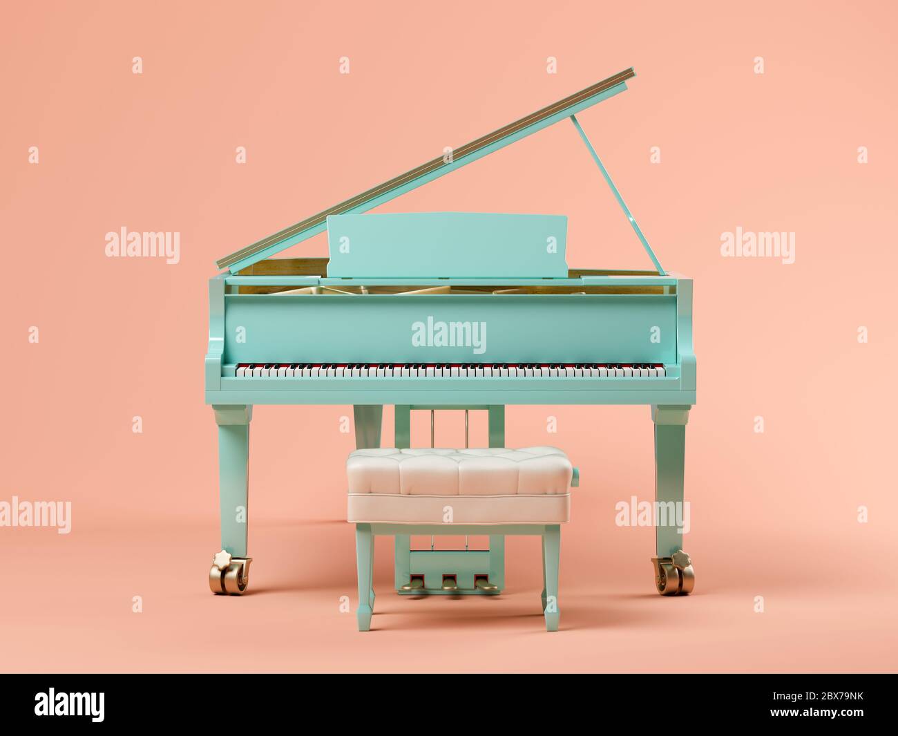 Piano à queue bleu sur fond rose illustration 3D Banque D'Images