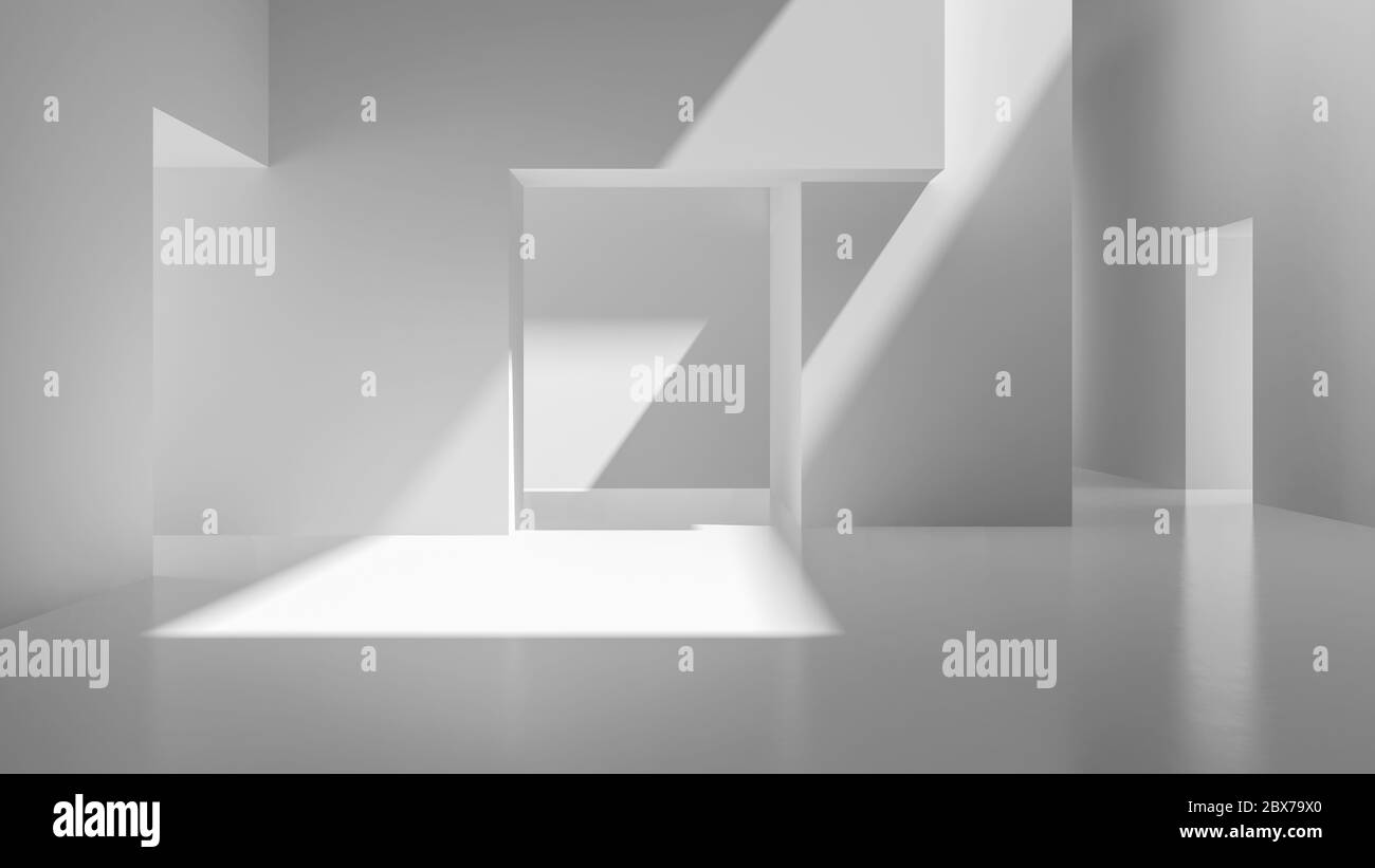Intérieur blanc abstrait salle vide rendu 3D Banque D'Images
