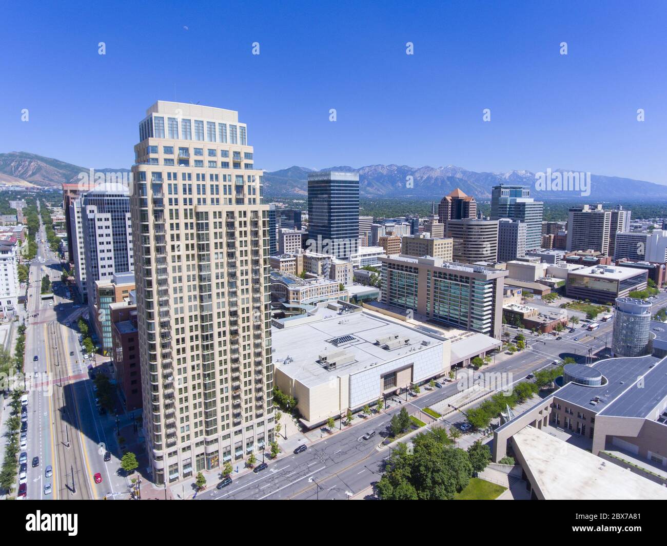 Vue aérienne du centre-ville de Salt Lake City dans Salt Lake City, Utah, États-Unis. Banque D'Images