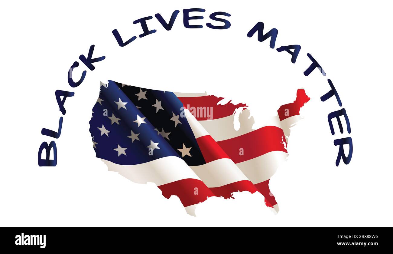Mouvement international des droits de l'homme les vies noires font l'objet d'un message sur la carte du drapeau des États-Unis d'Amérique isolés sur fond blanc Banque D'Images