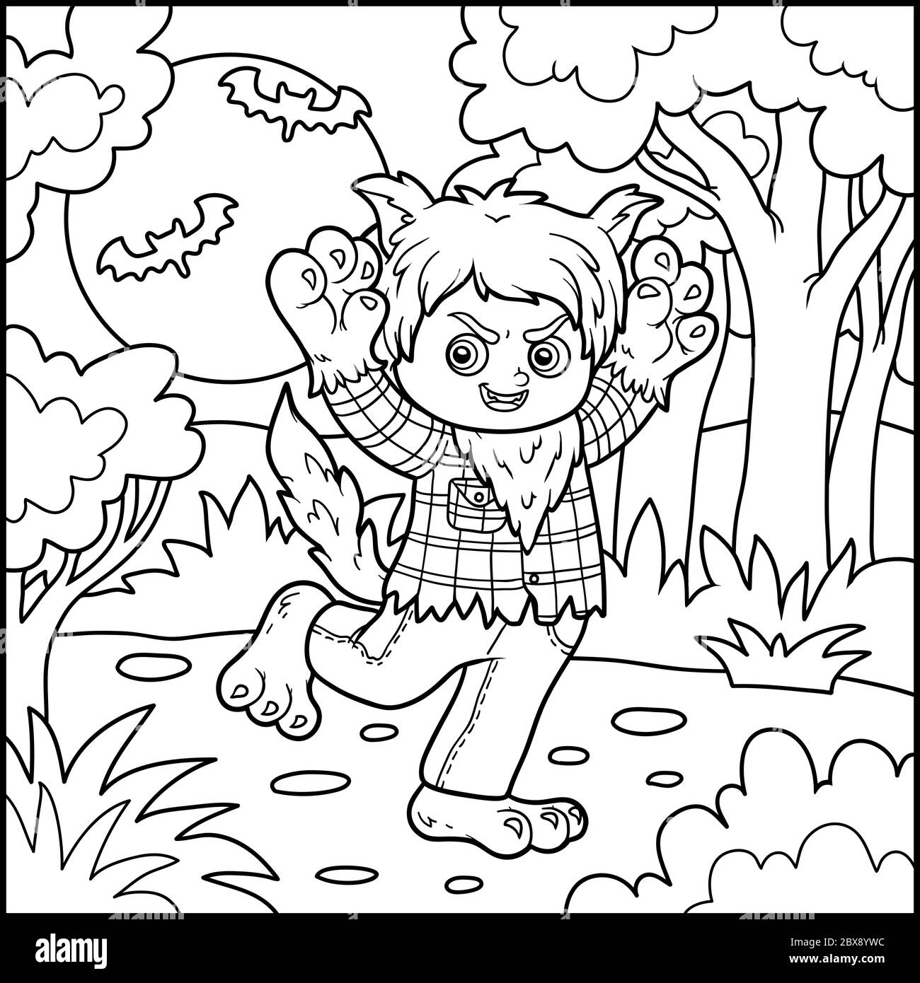Livre de coloriage pour enfants, loup-garou Illustration de Vecteur