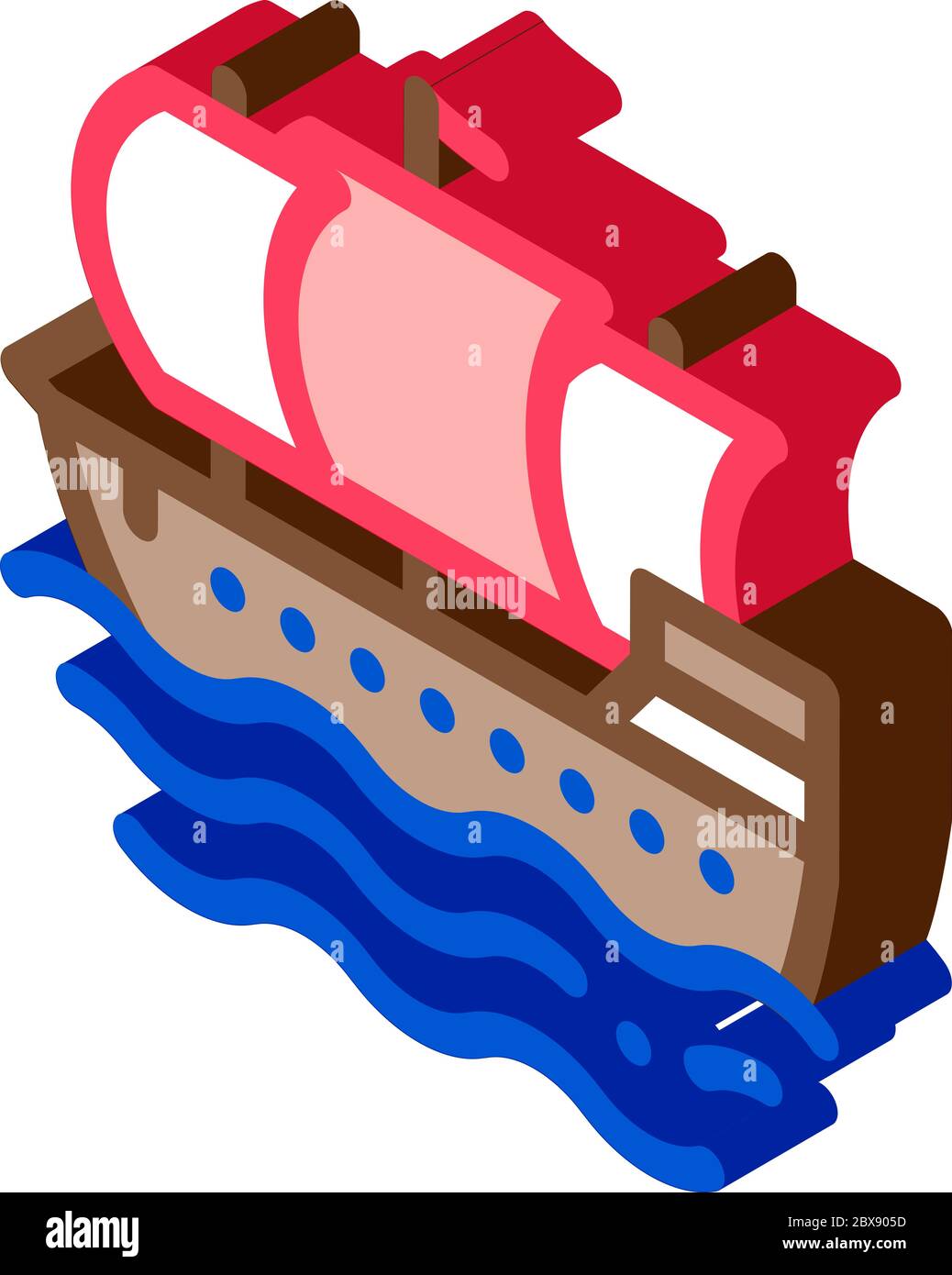 Illustration vectorielle d'icône isométrique Pirate Sail Boat Illustration de Vecteur