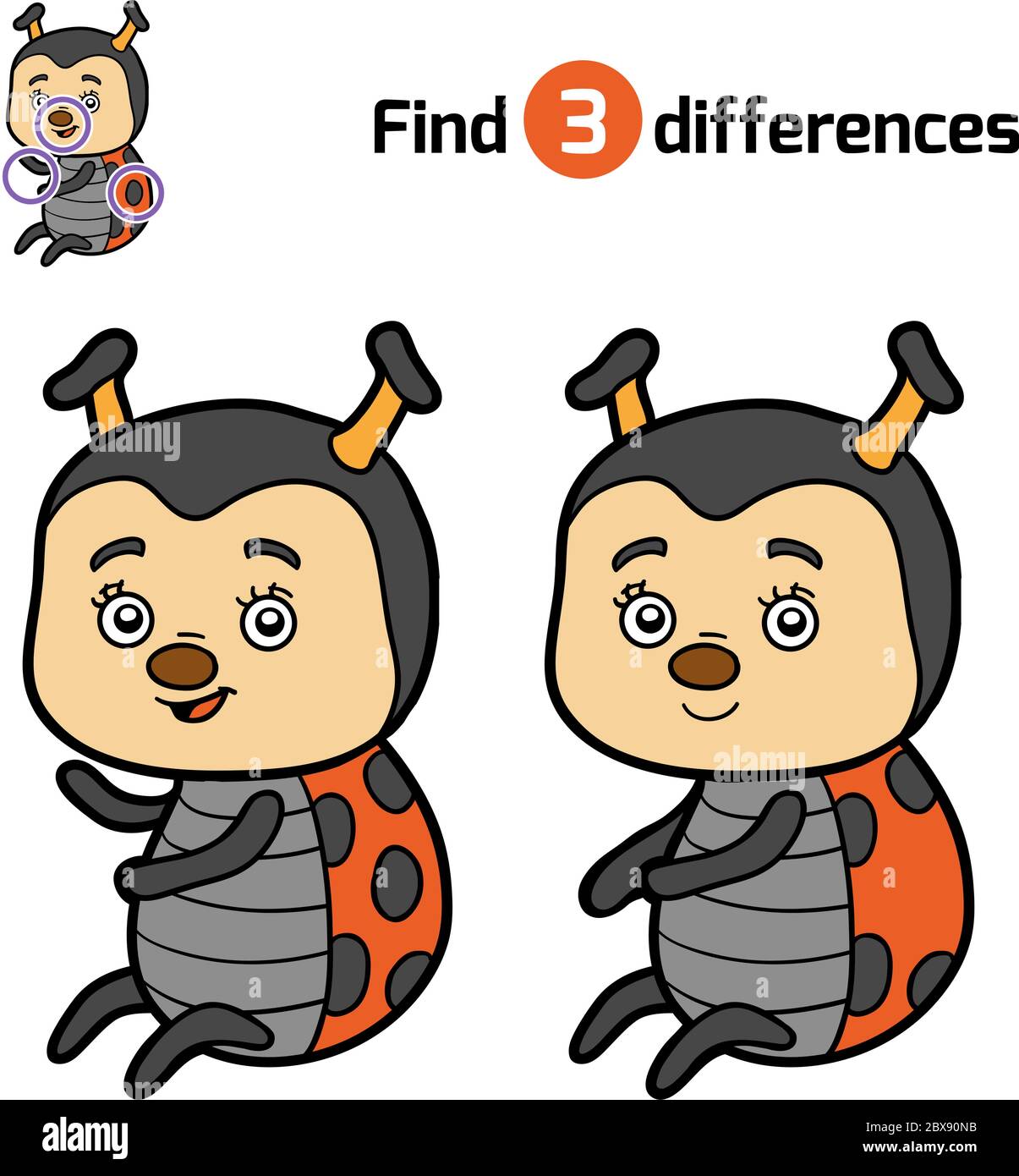 Trouver des différences, jeu d'éducation pour les enfants, Ladybug Illustration de Vecteur