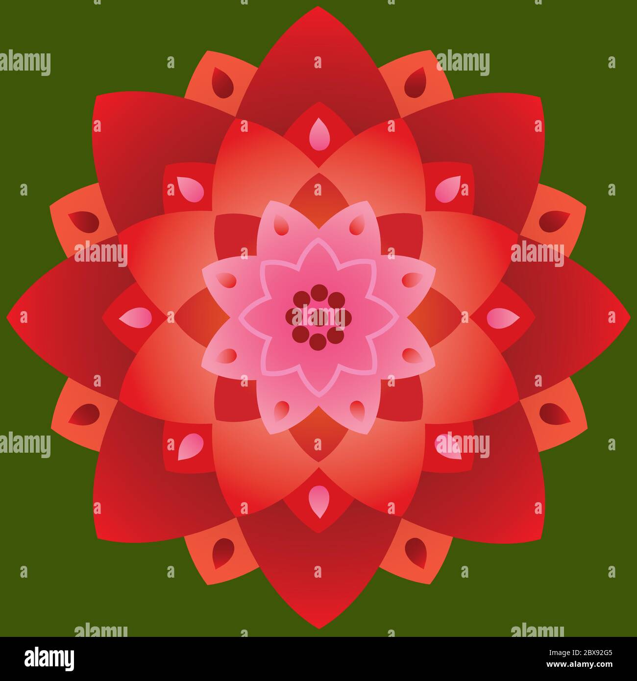 Symbole Mandala, fleur, nature, énergie, couleurs rose rouge Illustration de Vecteur
