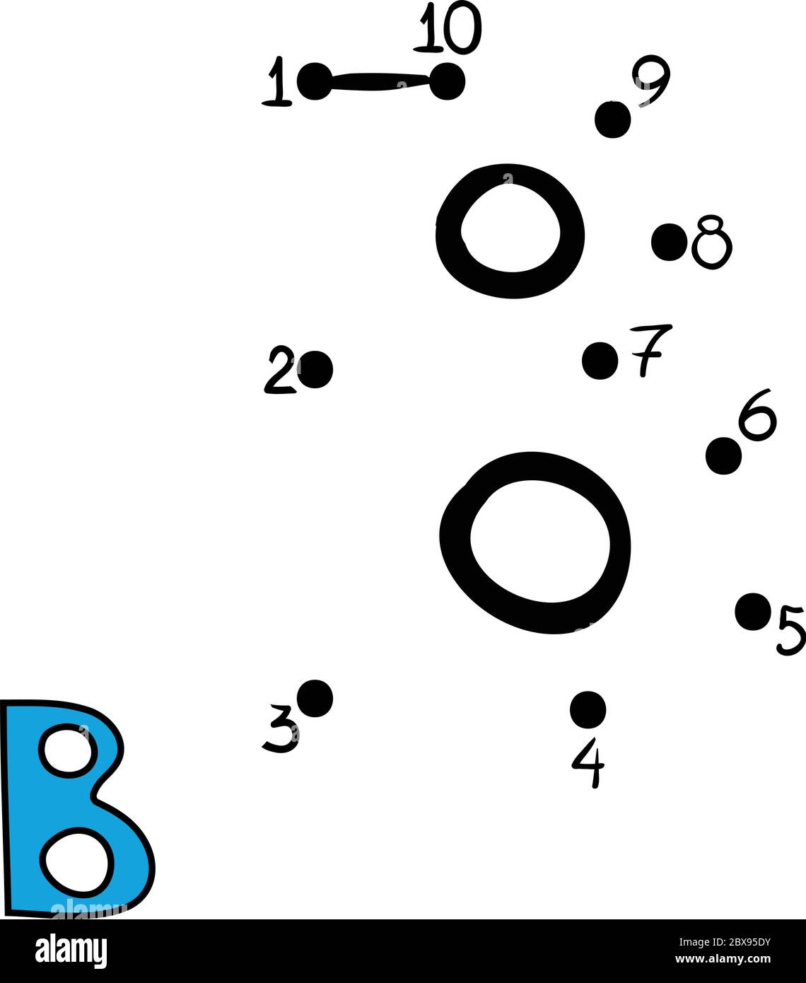 Jeu de nombres pour enfants, éducation point à point jeu lettre B Illustration de Vecteur