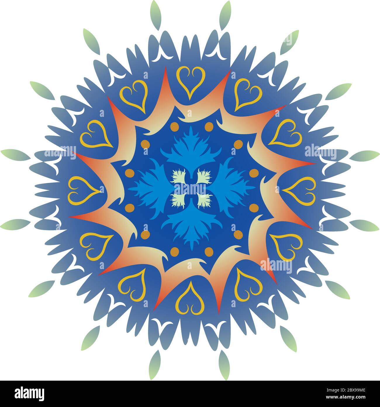 Mandala unique - symbole fleur, nature, énergie dans les couleurs bleu or Illustration de Vecteur