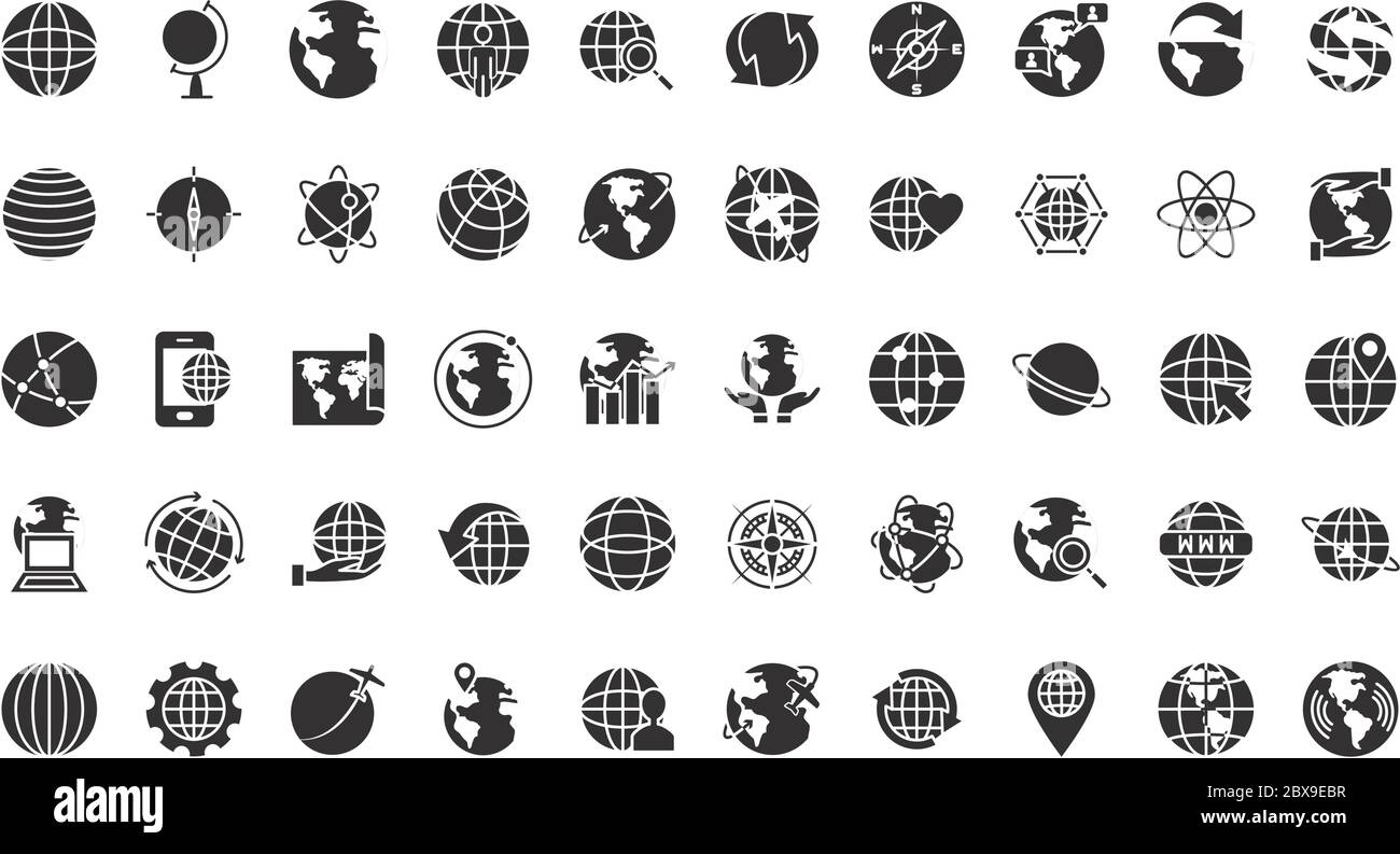 icône planète terre et monde sur fond blanc, sytle de silhouette, illustration vectorielle Illustration de Vecteur