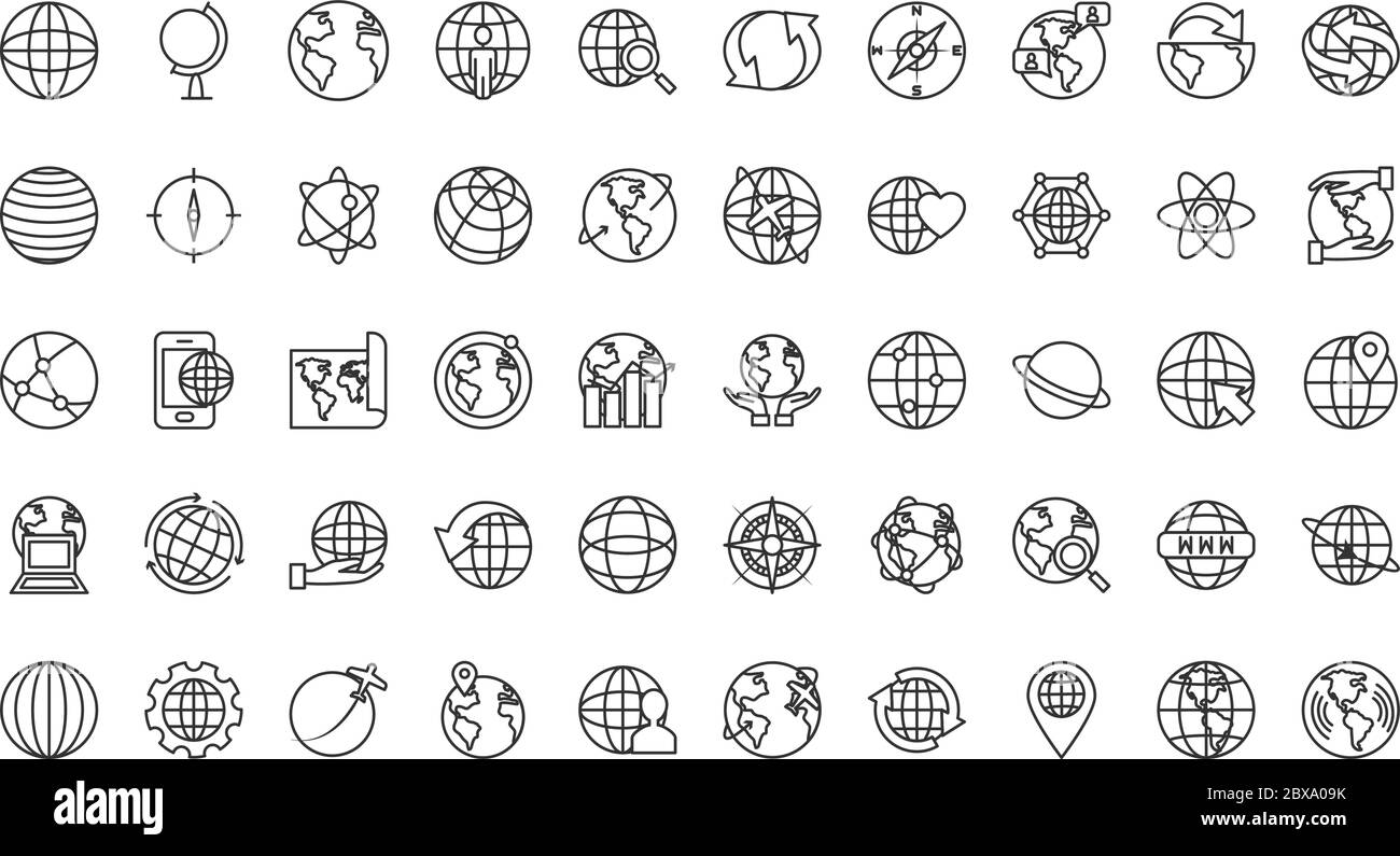 icône planète terre et monde sur fond blanc, sytle ligne, illustration vectorielle Illustration de Vecteur