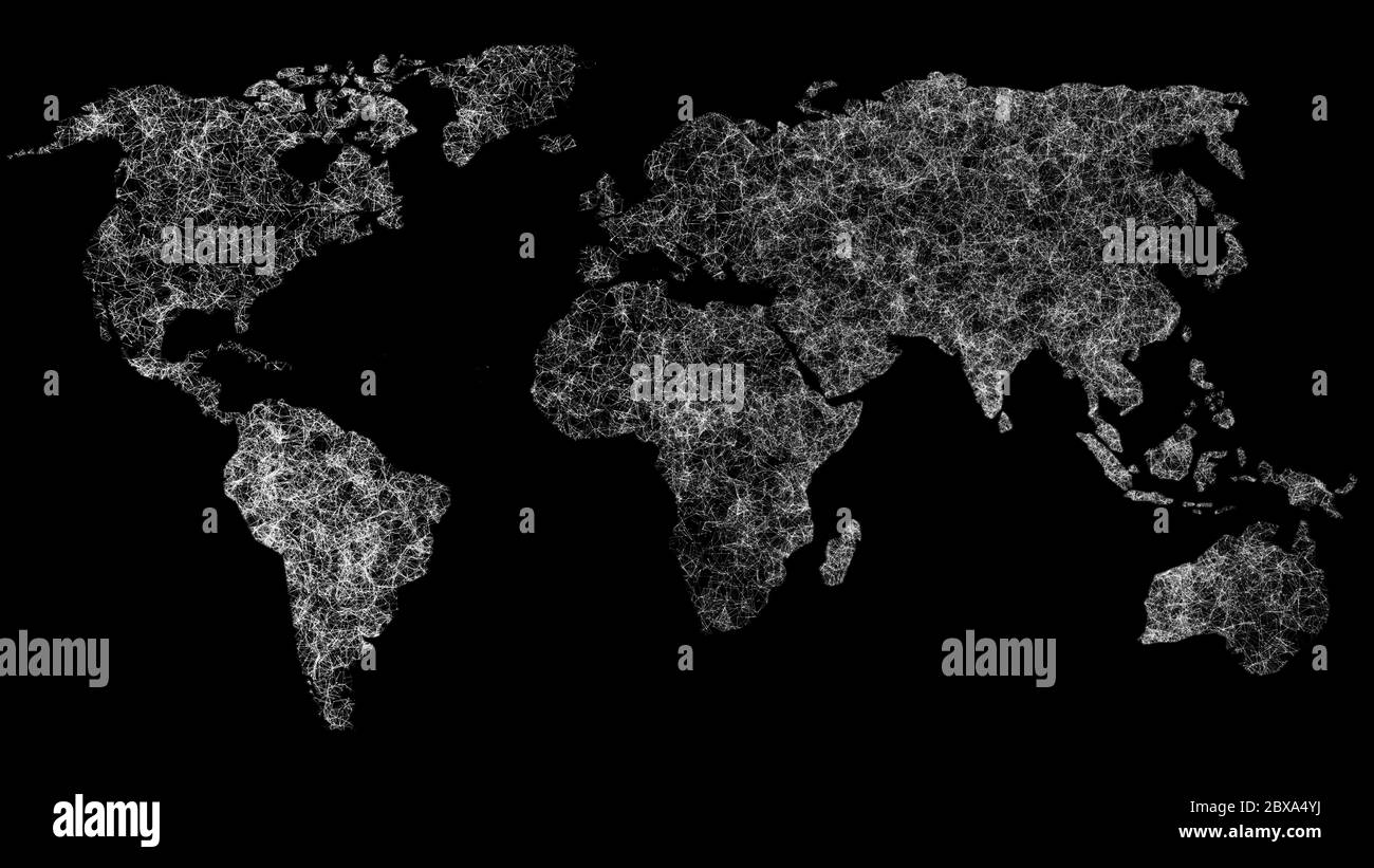 Carte polygonale du monde. Points et lignes connectés. Carte du monde avec technologie mondiale et réseau de télécommunications. Banque D'Images