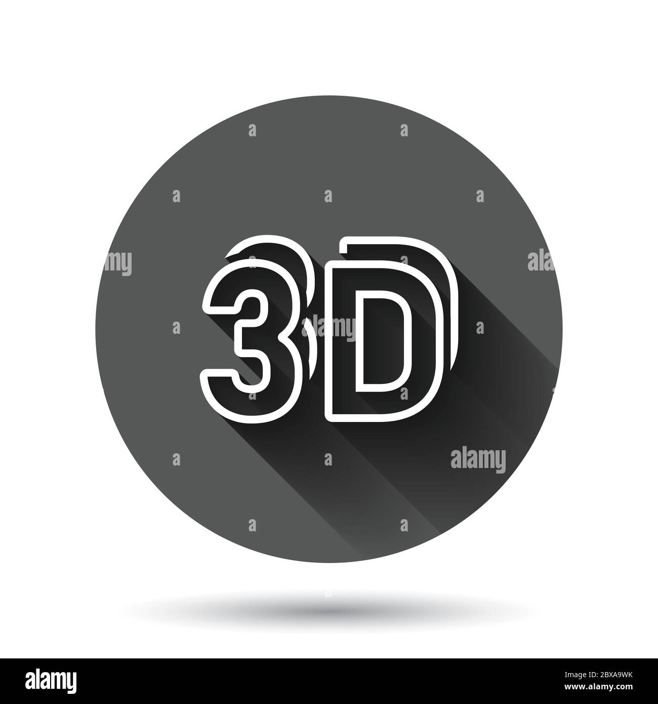 icône de texte 3d en style plat. Illustration vectorielle de mot sur fond noir rond avec effet d'ombre longue. Technologie stéréoscopique encerclez les affaires de bouton Illustration de Vecteur