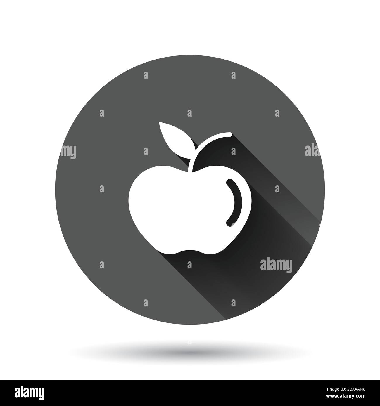 Icône Apple plate. Illustration vectorielle de fruits frais sur fond noir rond avec effet d'ombre longue. Concept commercial Juicy Food Circle Button Illustration de Vecteur
