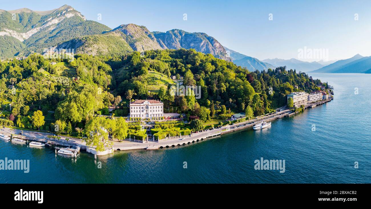 Villa Carlotta - Lac de Côme (IT) - Tremezzina - vue aérienne de la villa et du parc Banque D'Images