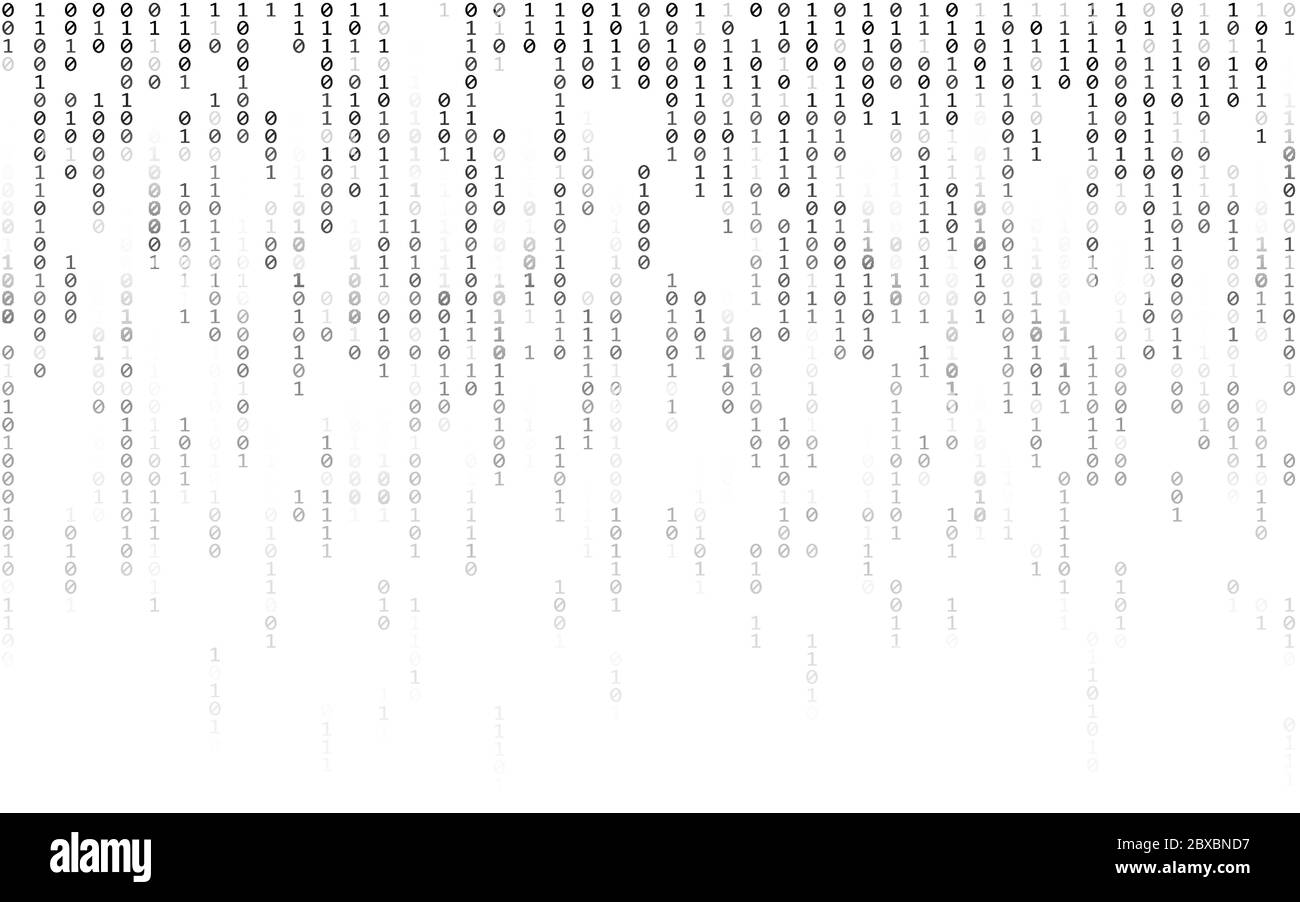 Code binaire sur fond blanc. Effet de matrice avec chiffres décroissent. Flux de données numériques. Chute de nombres aléatoires sur fond clair. Illustration vectorielle Illustration de Vecteur