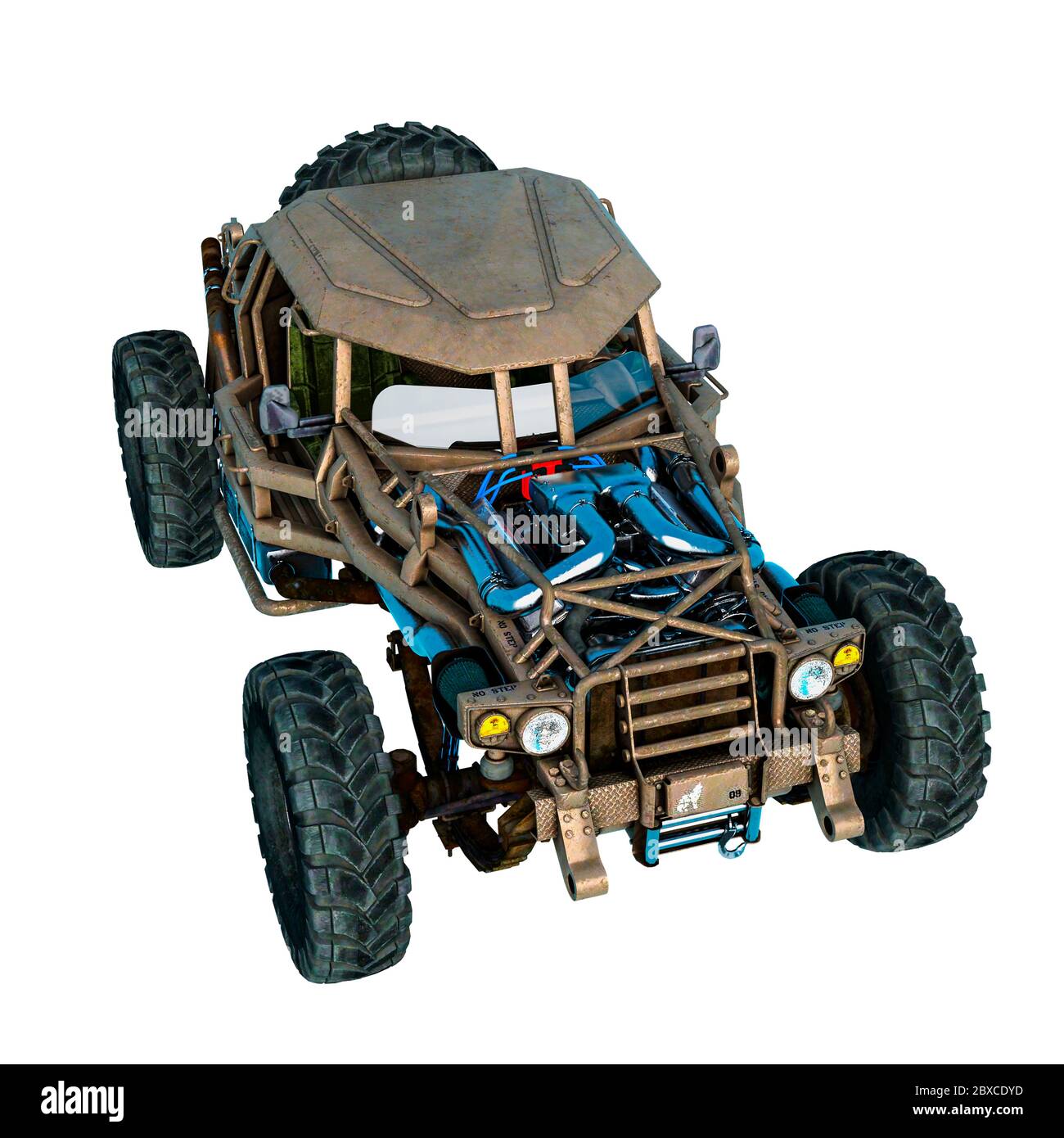 voiture sur route chaude sur fond blanc. Cette voiture de style ancien dans le chemin de découpe est très utile pour les créations de conception graphique, l'illustration 3d Banque D'Images