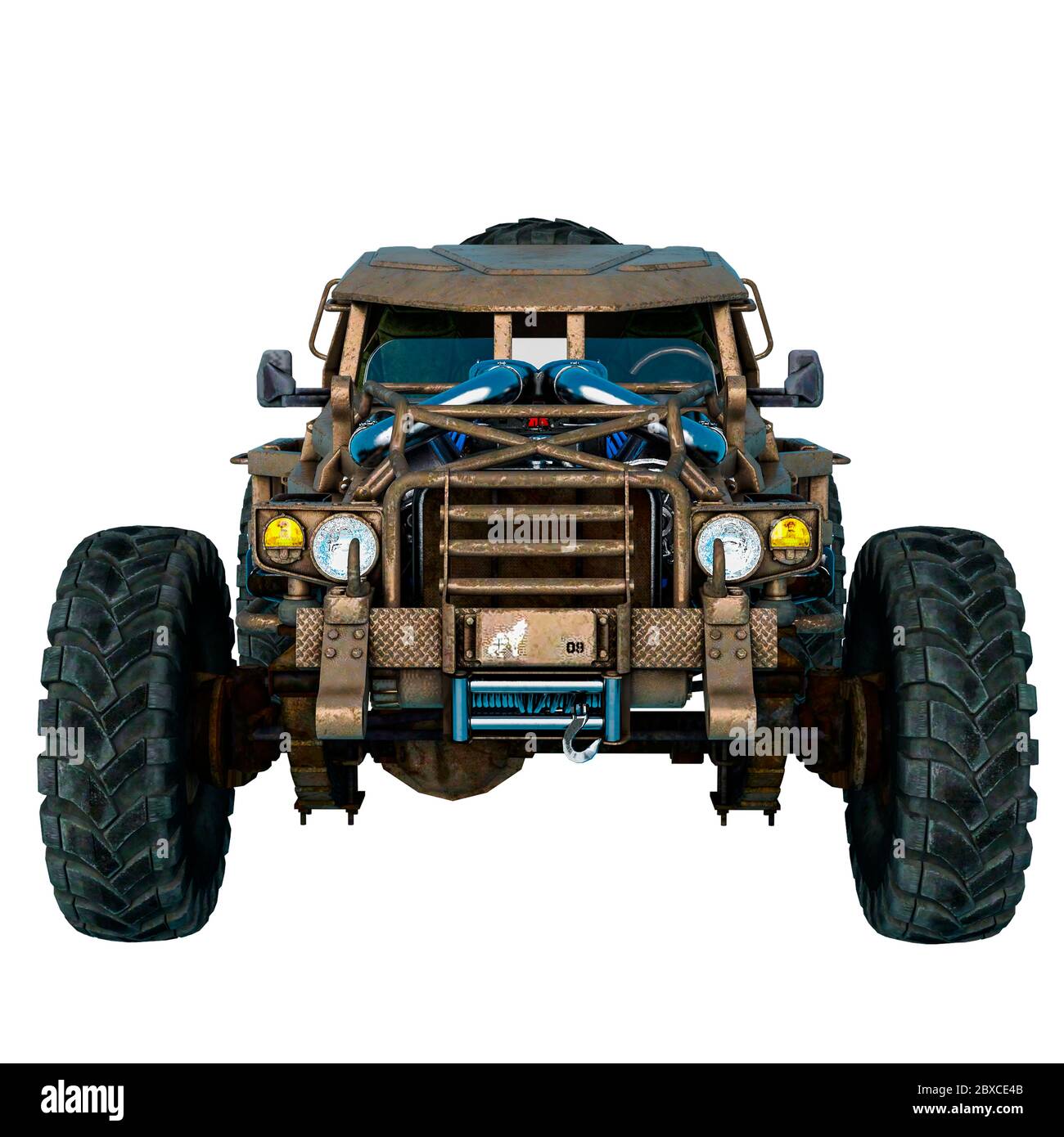 voiture sur route chaude sur fond blanc. Cette voiture de style ancien dans le chemin de découpe est très utile pour les créations de conception graphique, l'illustration 3d Banque D'Images