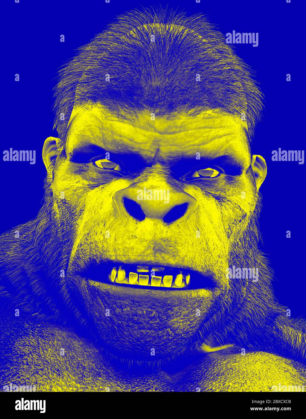 duotone angry gorilla jaune et bleu mettra un peu de plaisir à vos créations, illustration 3d Banque D'Images