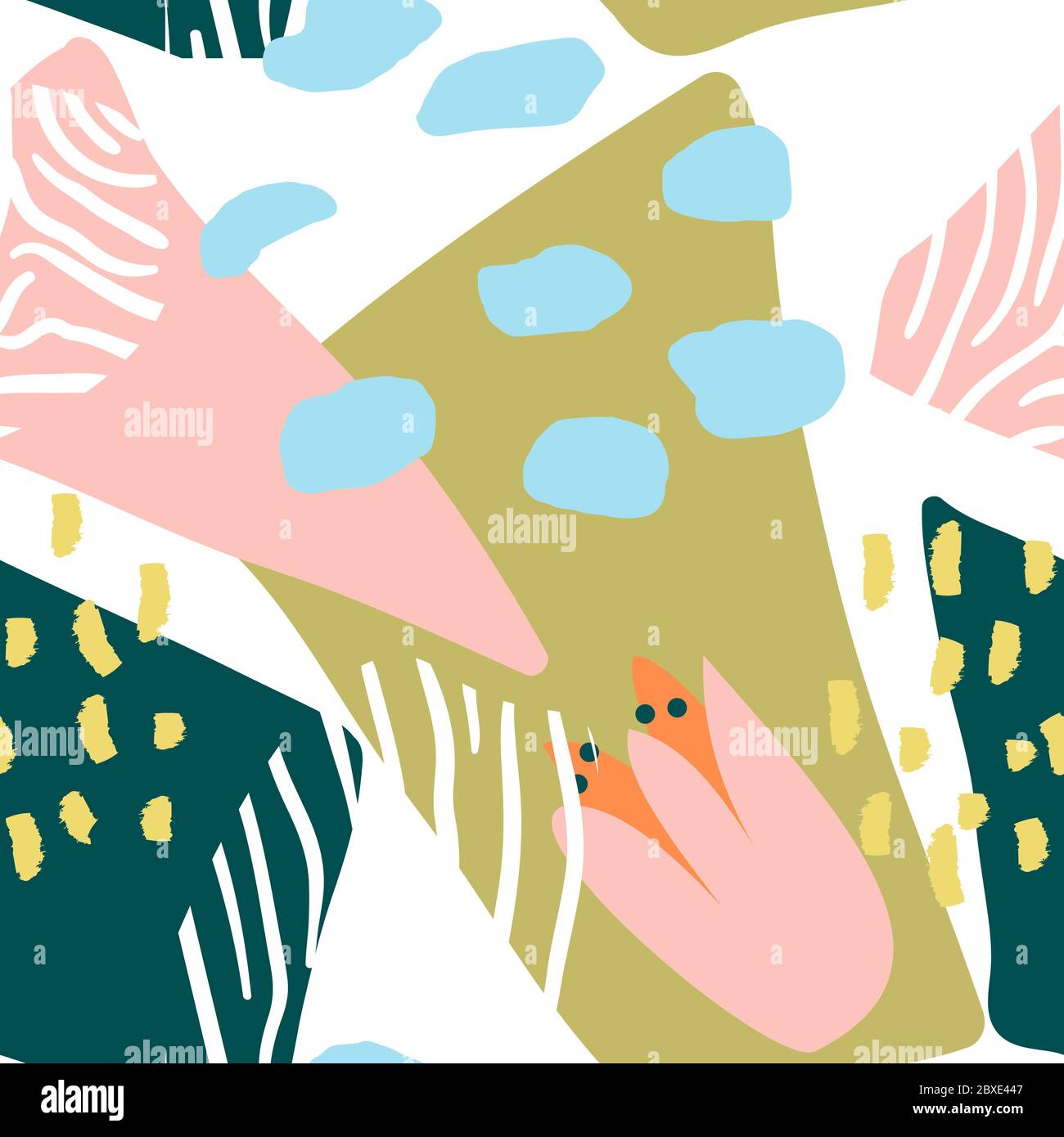 Motif coloré sans couture multicolore avec éléments de feuilles tropicales, éléments animaux. Figure peau léopard, tigre, zébré. Collage abstrait moderne. Illustration de Vecteur