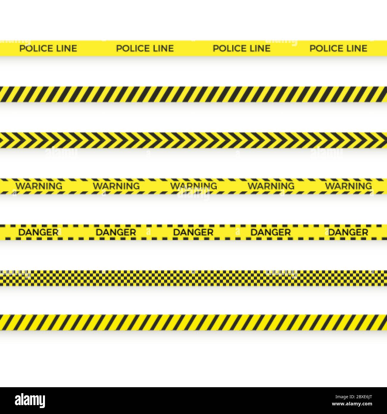 Jeu de ruban jaune de police. Zone de danger avec barrière de ligne. Bande d'avertissement. Vecteur Illustration de Vecteur