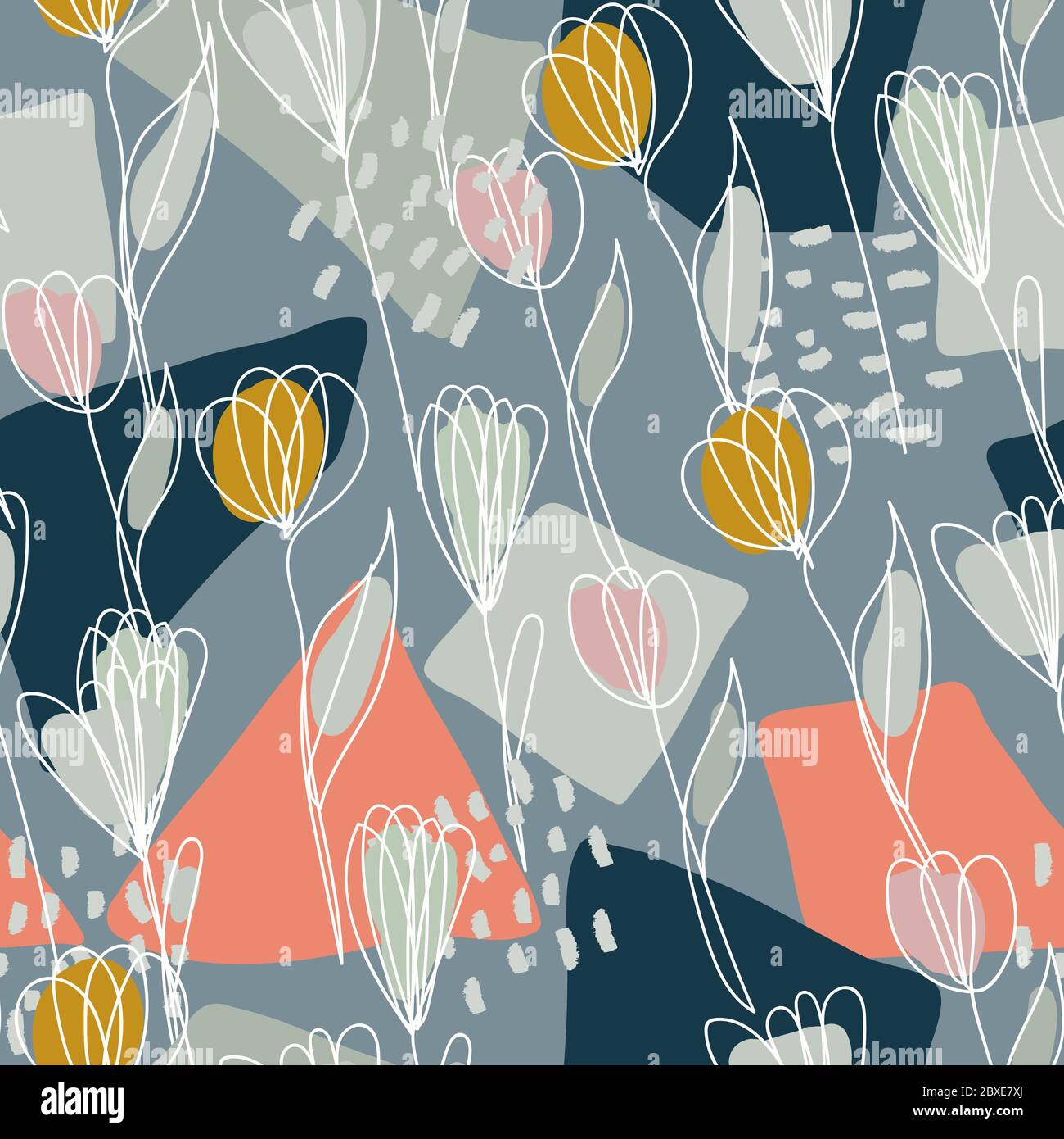 collage moderne, motif sans couture avec fleurs d'une ligne. Fleur de tulipe Illustration de Vecteur