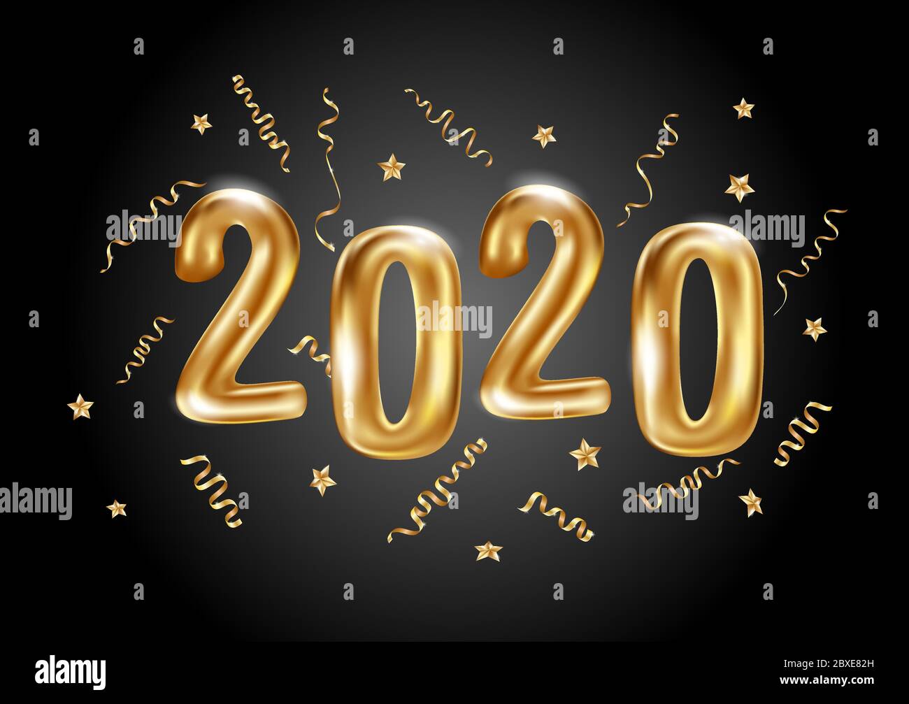 Bonne année 2020. Illustration vectorielle de Noël des nombres métalliques dorés 2020. Signe 3d réaliste. Affiche ou bannière de fête Illustration de Vecteur