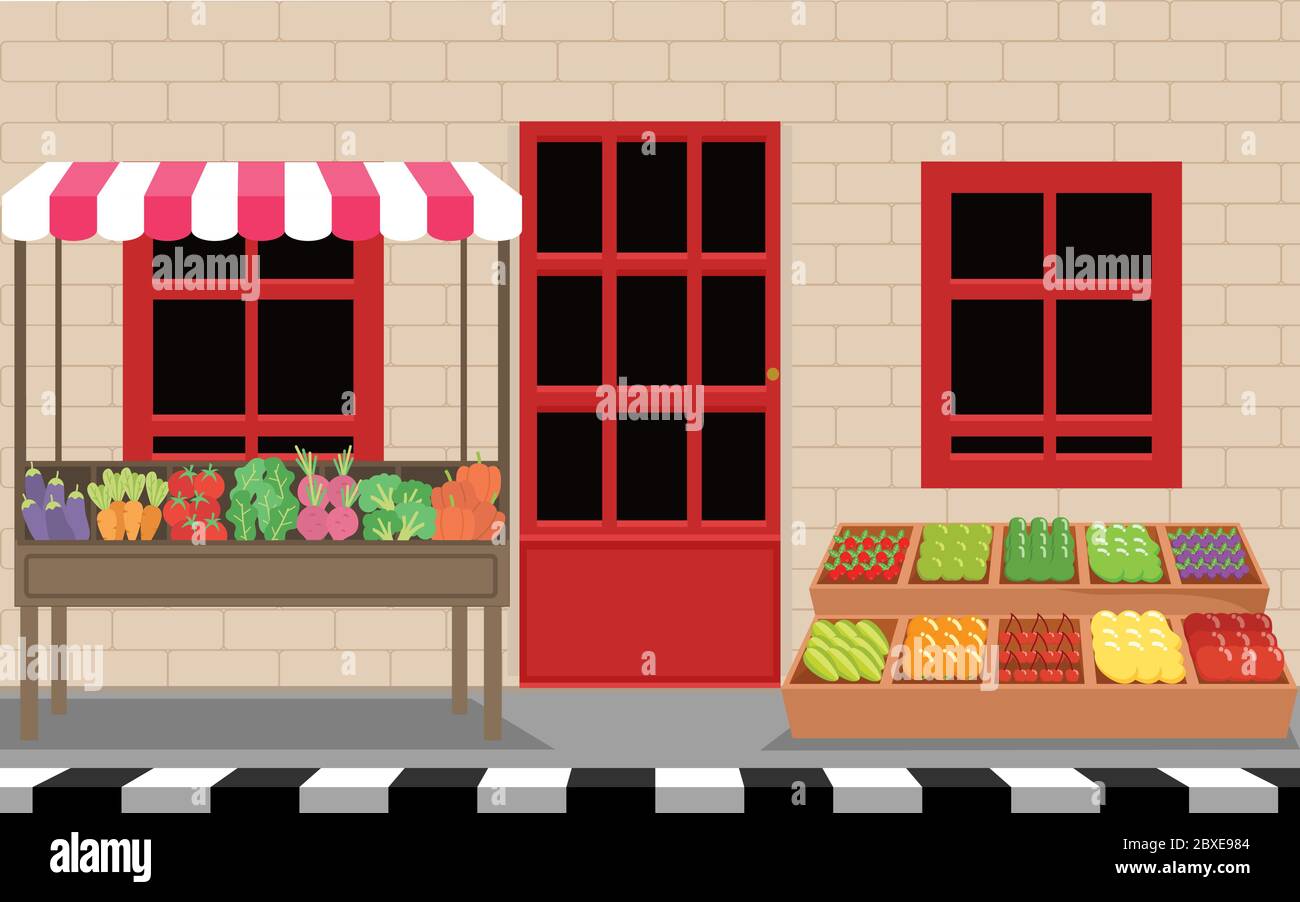 nous avons un marché aux fruits en plein air dans la rue Illustration de Vecteur