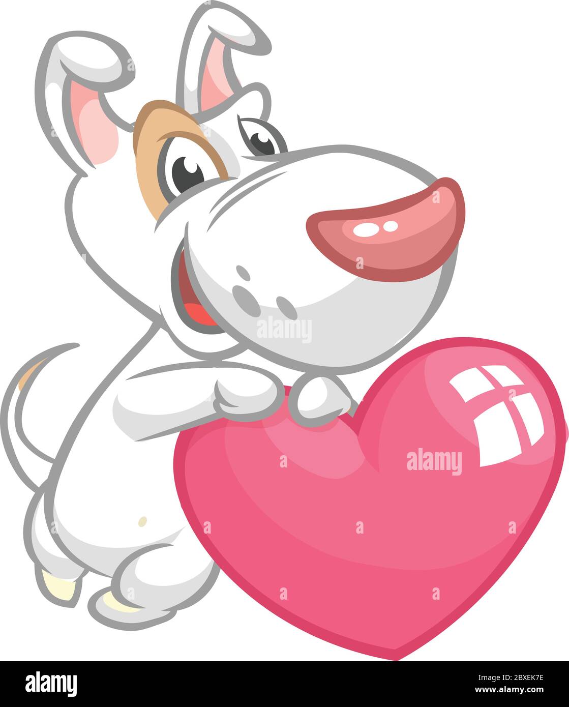 Dessin animé chiot taureau-terier tenant un amour de coeur. Illustration vectorielle pour la Saint-Valentin. Isolé Illustration de Vecteur