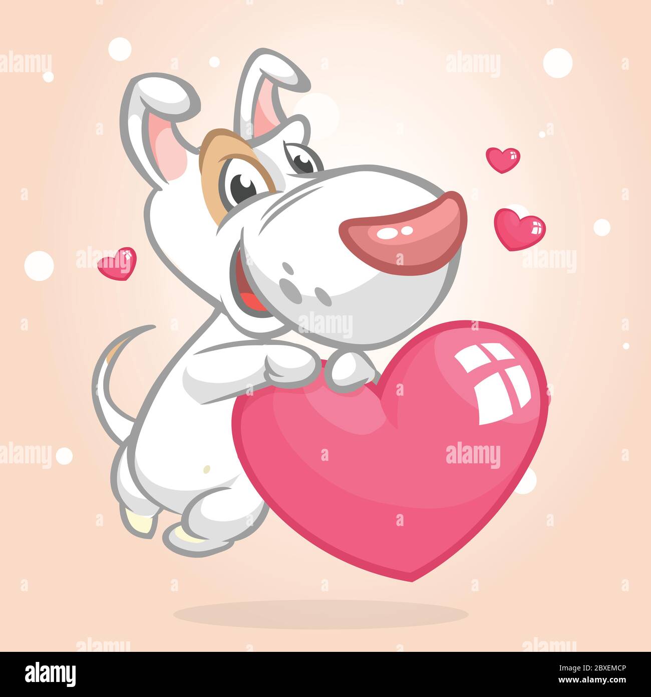 Dessin animé chiot taureau-terier tenant un amour de coeur. Illustration vectorielle pour la Saint-Valentin. Isolé Illustration de Vecteur
