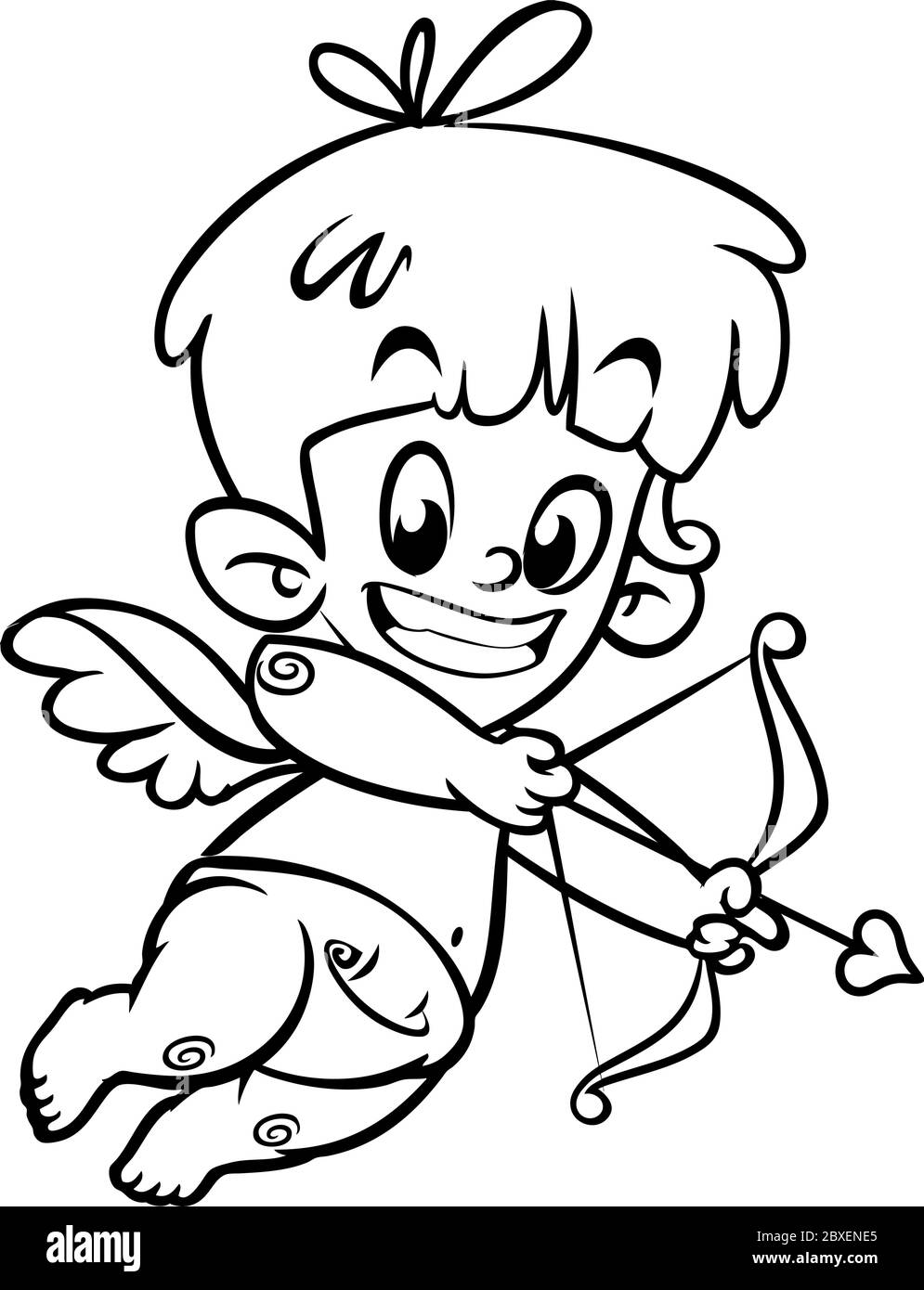 Décrit un personnage de dessin animé drôle cupid avec un noeud et une flèche. Illustration à colorier vectoriel pour la Saint-Valentin isolée sur fond bleu. Idéal pour la voiture Illustration de Vecteur