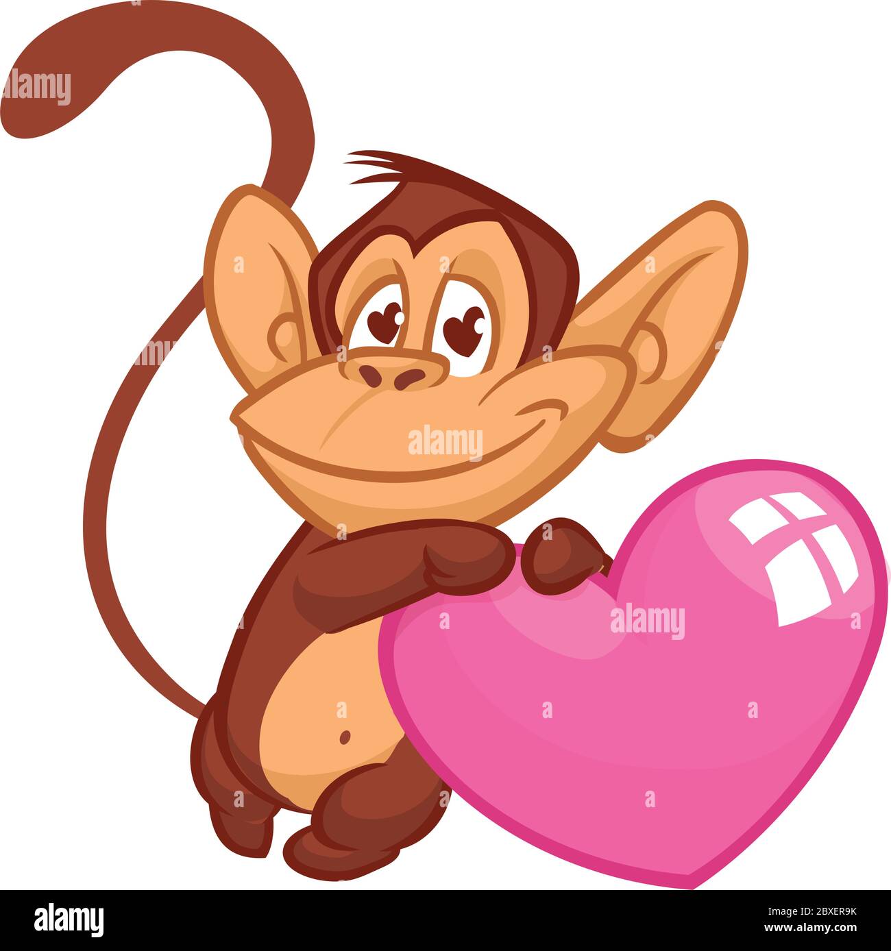 Dessin Anime Singe Chimpanze Mignon En Amour Et Tenant Un Coeur D Amour Illustration Vectorielle Pour La Saint Valentin Isole Image Vectorielle Stock Alamy