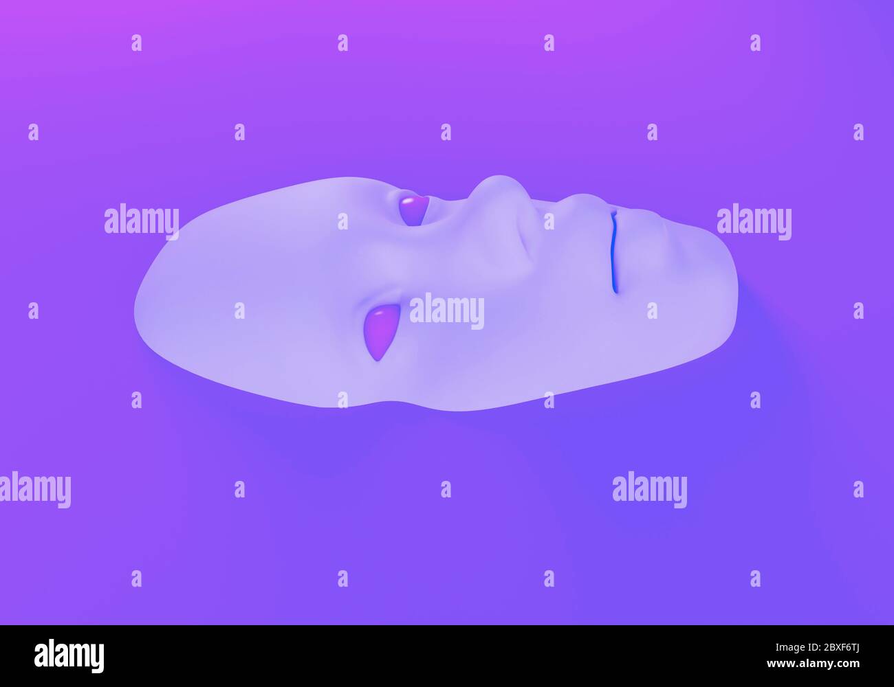 masque facial sur la surface de lu0027eau, horreur, illustration 3d 