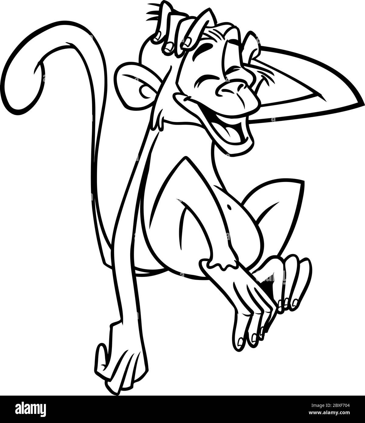 Dessin animé drôle chimpanzé contours de singe. Illustration vectorielle de l'art de ligne isolé de mascotte de singe Illustration de Vecteur