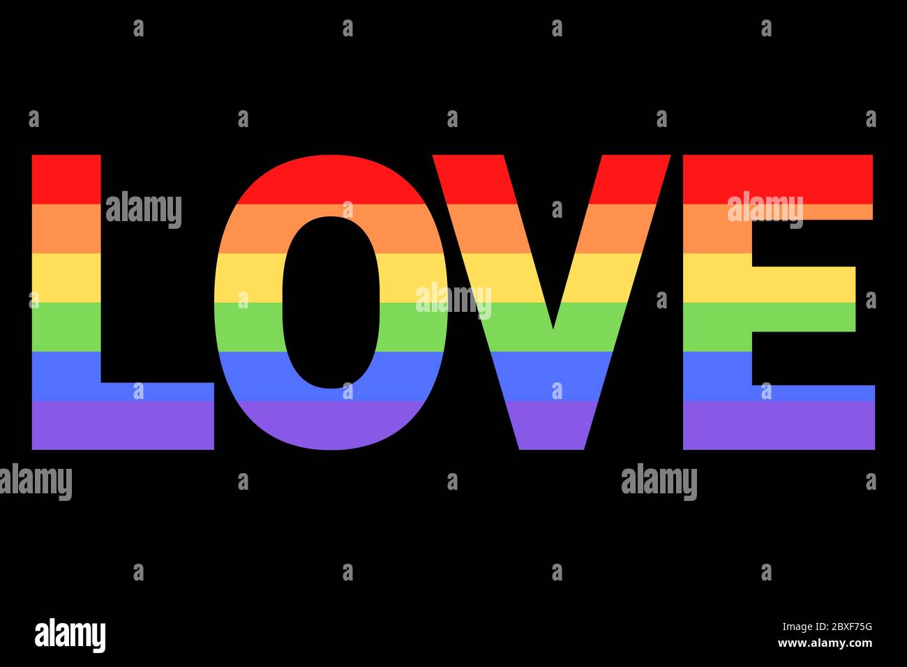 ILLUSTRATION DE L'AMOUR sur le drapeau arc-en-ciel coloré ou le drapeau de fierté / bannière de l'organisation LGBTQ (lesbienne, gay, bisexuelle, transgenre et Queer). Par. Du mois de la fierté Banque D'Images