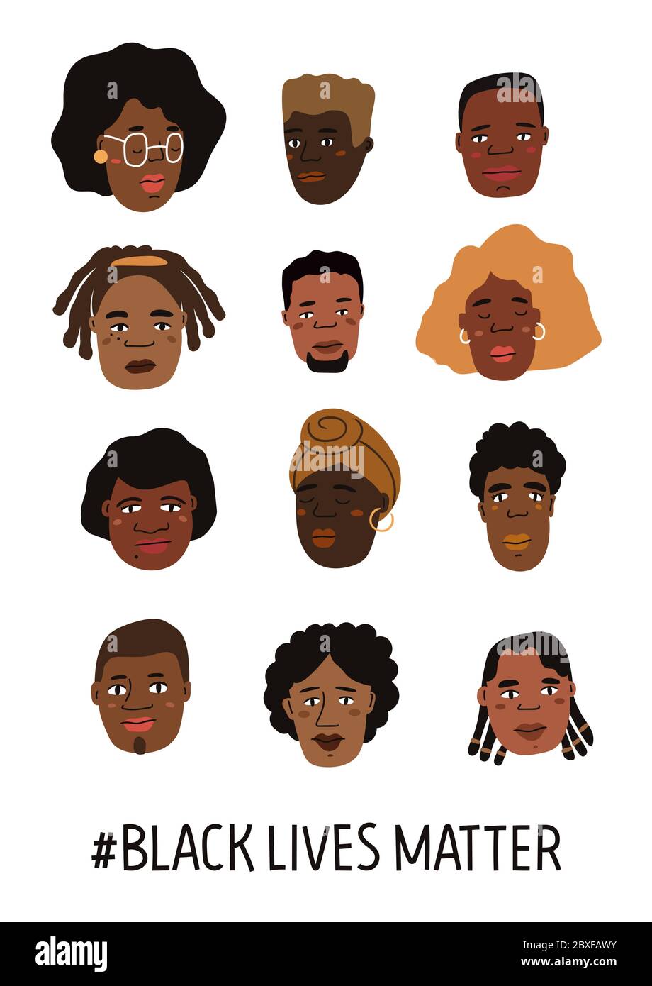 Poster dessiné à la main, collection de cartes, noir. Campagne contre la discrimination raciale de la couleur de peau sombre. Illustration vectorielle. Illustration de Vecteur