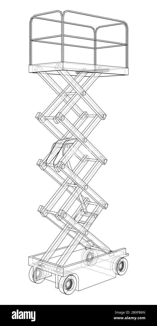 Présentation du concept de l'élévateur à ciseaux. Vecteur Illustration de Vecteur