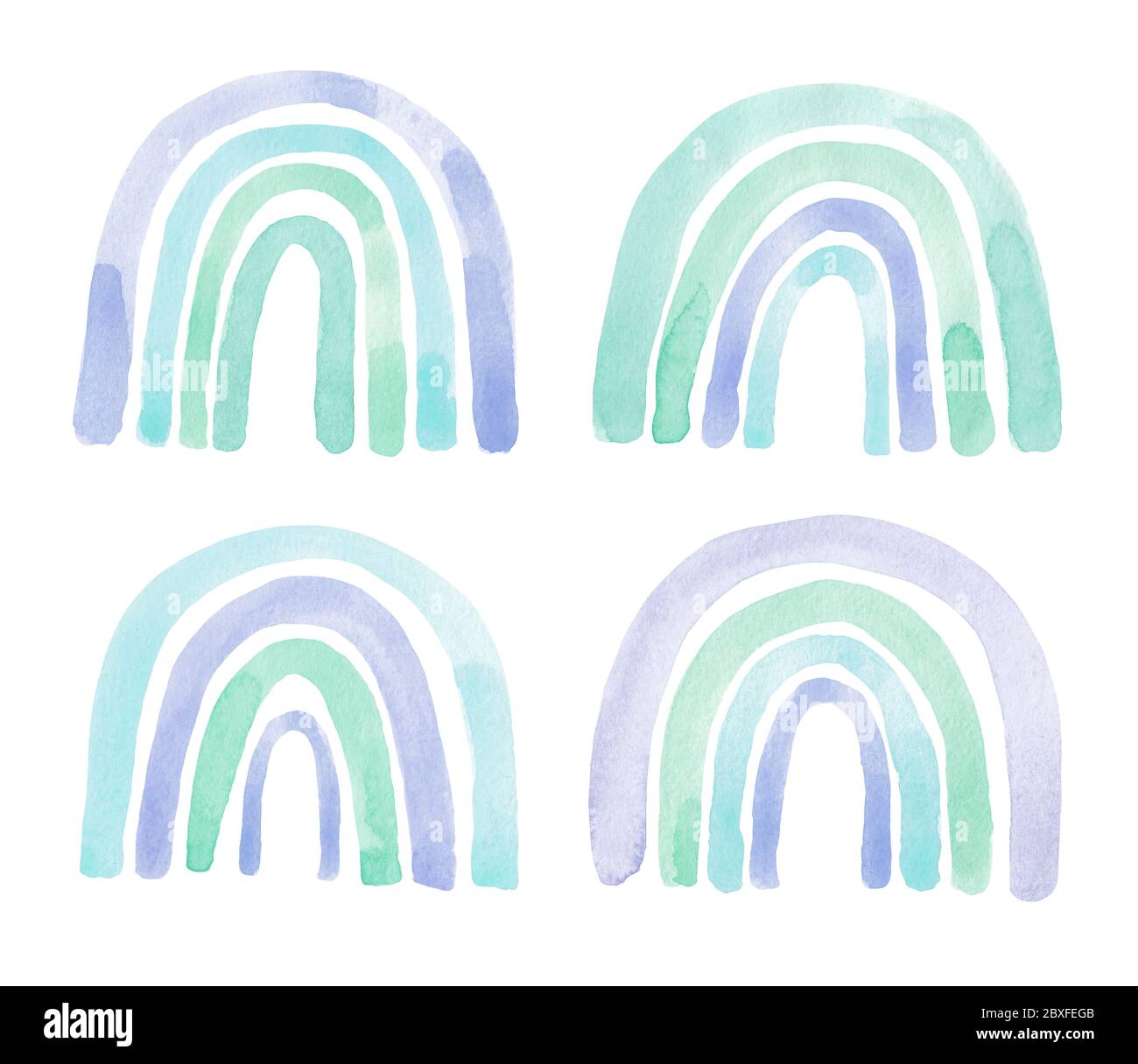 Ensemble aquarelle peint à la main de jolis arcs-en-ciel. Illustration isolée sur fond blanc. Parfait pour le textile de bébé, l'impression, la chambre d'enfant, la décoration d'enfants Banque D'Images