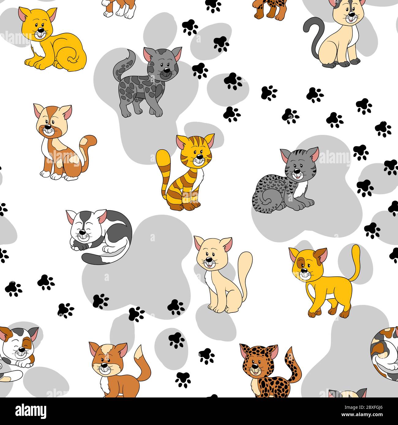 Motif vectoriel sans couture avec chats sur fond blanc Illustration de Vecteur