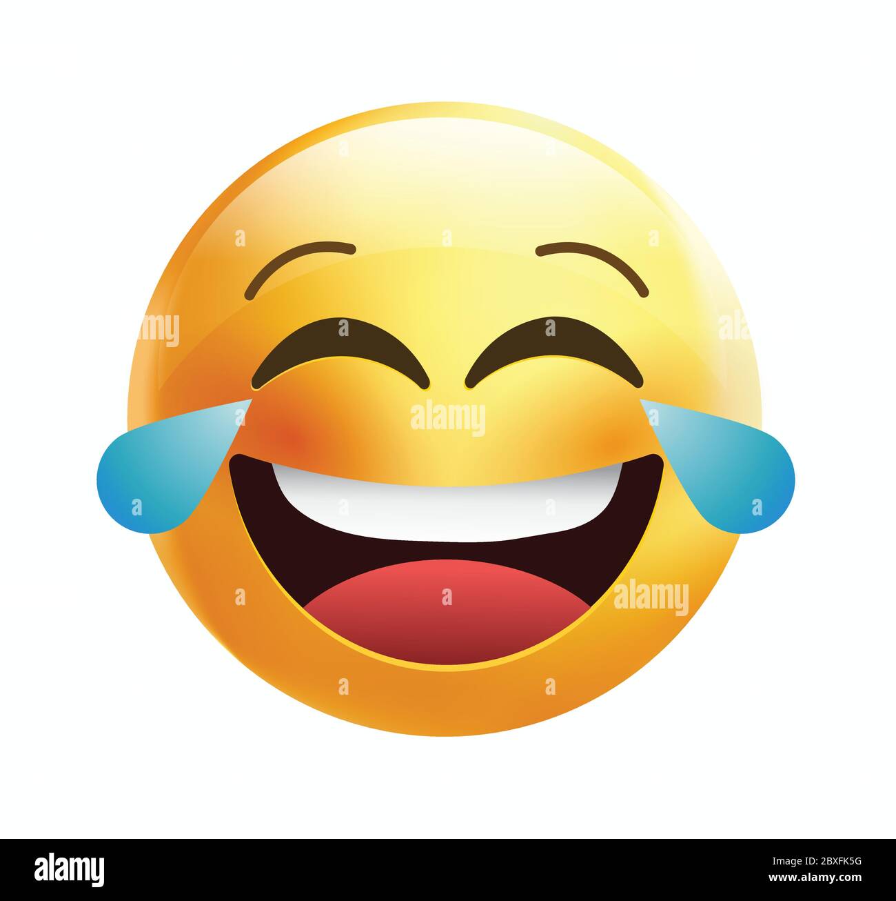 Émoticone de haute qualité sur fond blanc.Emoji riant avec des larmes et des yeux fermés.Illustration du vecteur de rire émoji visage jaune. Illustration de Vecteur