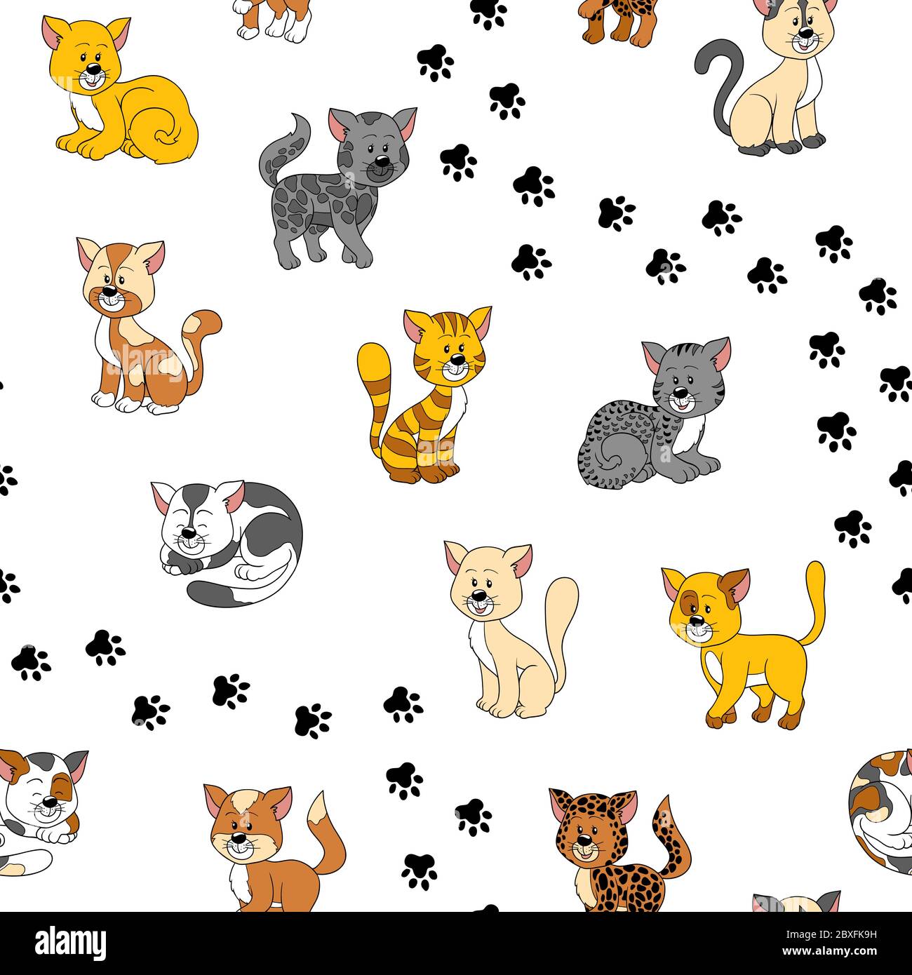 Motif vectoriel sans couture avec chats sur fond blanc Illustration de Vecteur