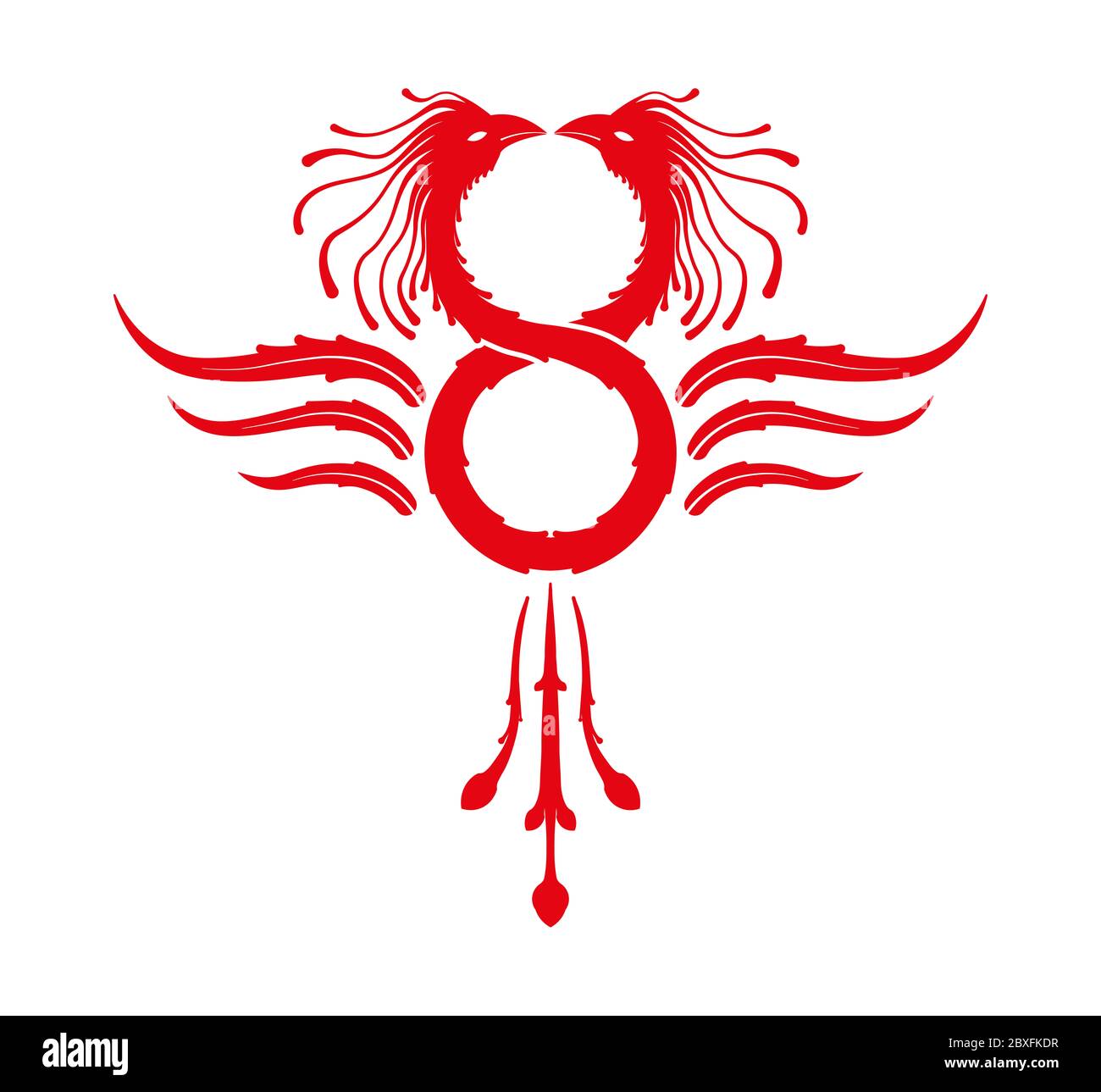 Phoenix symbole de l'infini rouge isolé sur fond blanc Banque D'Images