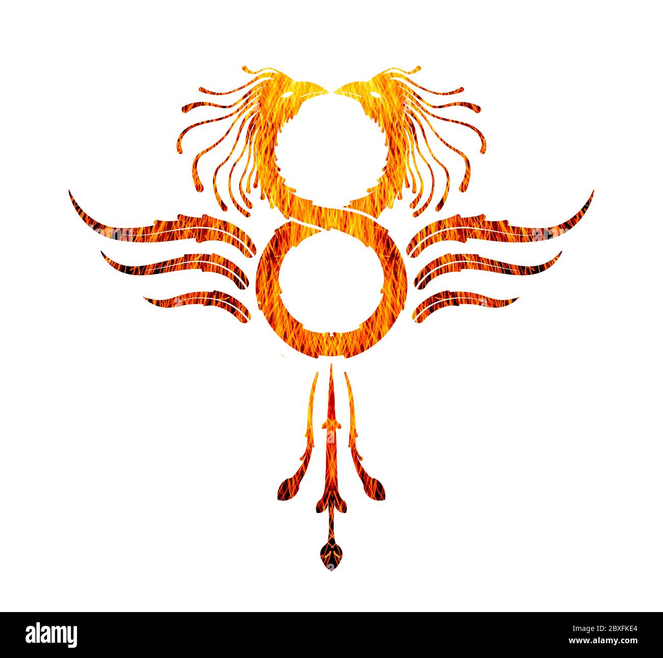 Phoenix symbole de l'infini feu texturé sur fond blanc Banque D'Images