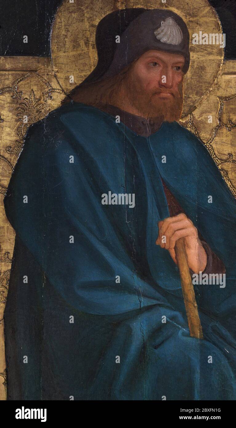 Saint James le pèlerin. École d'Ulm (Allemagne). Cercle de Bartholomaus Zeitblom. 1480-1500. Détails. Température de graisse à bord. Musée du pèlerinage et Santiago. Saint-Jacques-de-Compostelle, Galice, Espagne. Banque D'Images